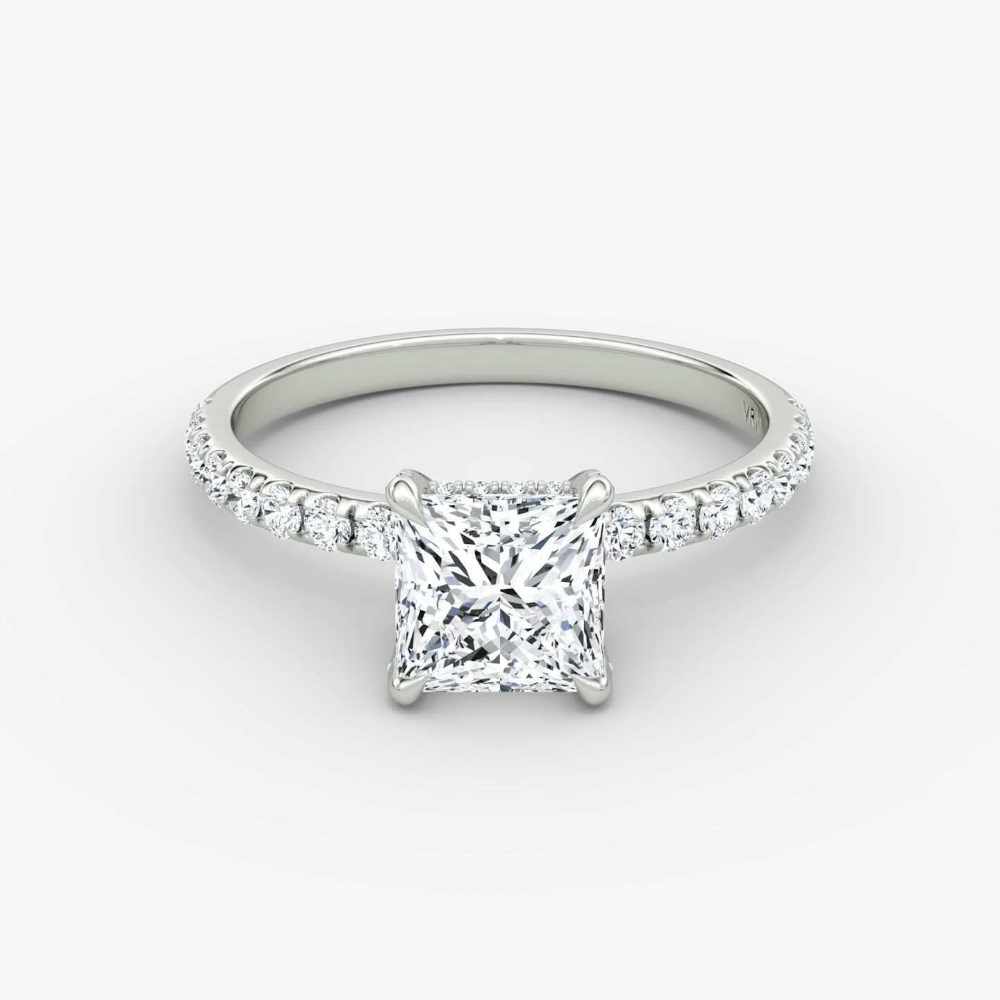 The Classic Hidden Halo | Princess | Platinum | bandAccent: Pavé | bandWidth: large | prongStyle: Pavé | diamondOrientation: vertical | caratWeight: other