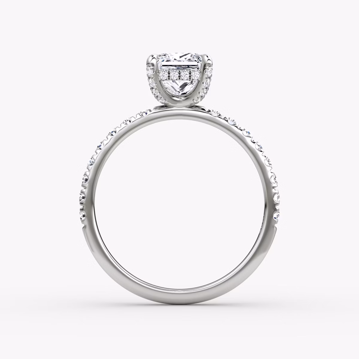 The Classic Hidden Halo | Princess | Platinum | bandAccent: Pavé | bandWidth: large | prongStyle: Pavé | diamondOrientation: vertical | caratWeight: other