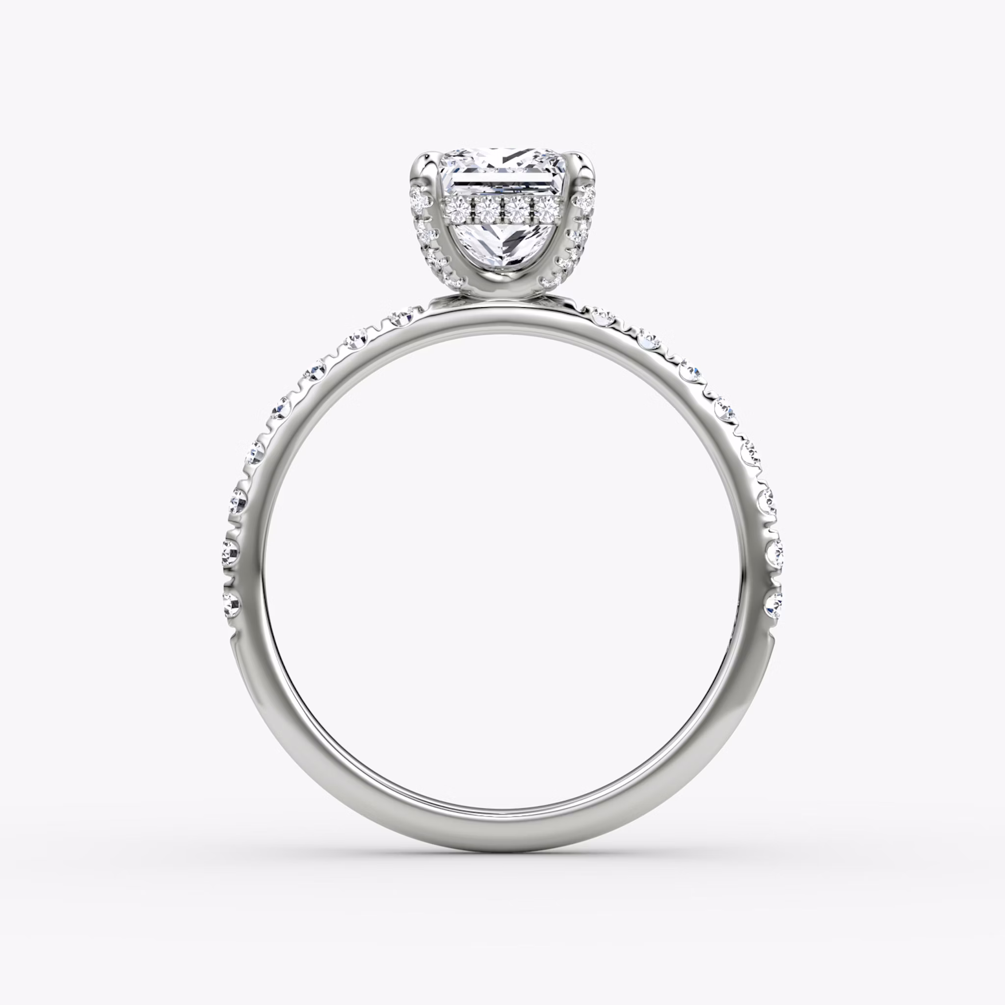 The Classic Hidden Halo | Princess | 18k | White Gold | bandAccent: Pavé | bandWidth: large | prongStyle: Pavé | diamondOrientation: vertical | caratWeight: other