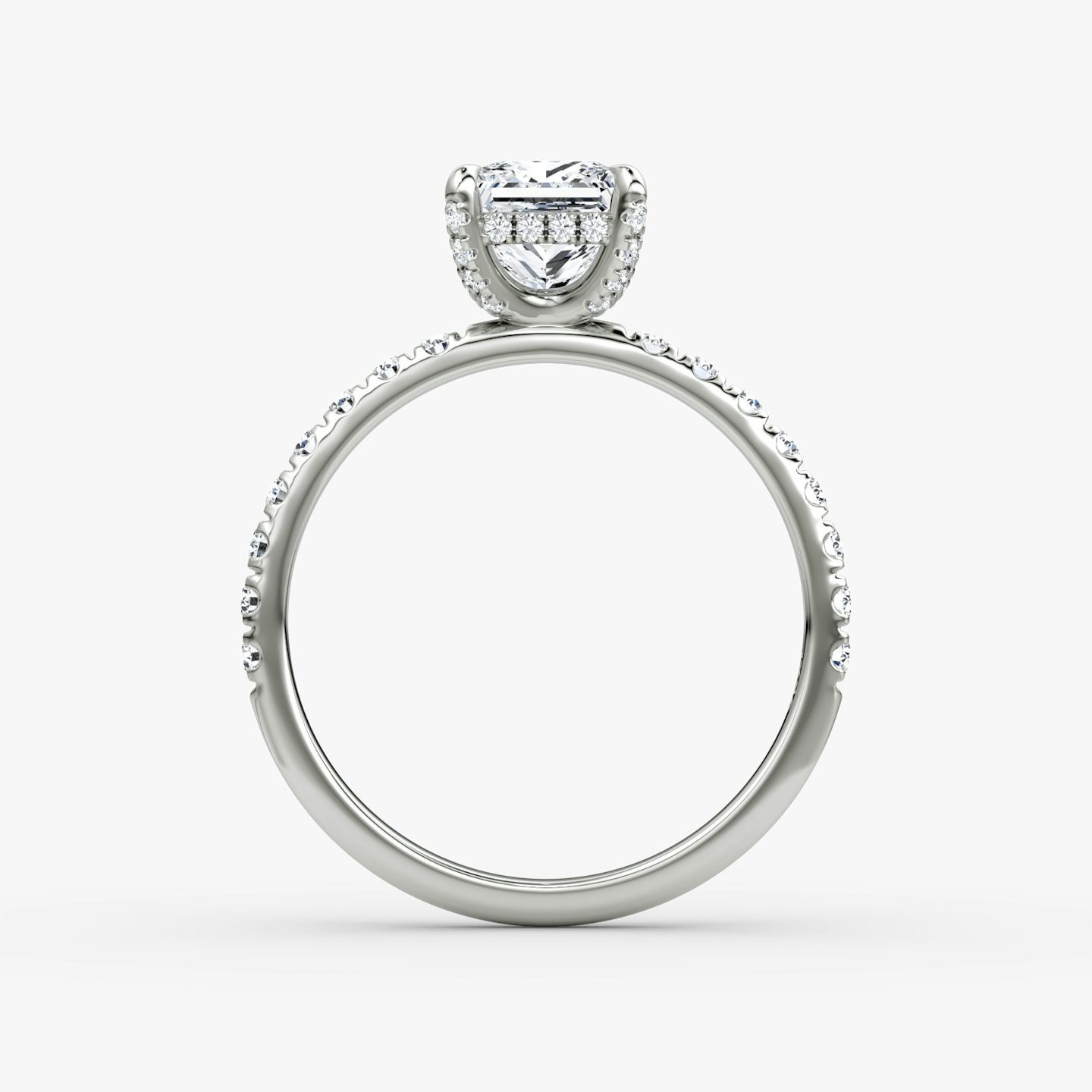 The Classic Hidden Halo | Princess | Platinum | bandAccent: Pavé | bandWidth: large | prongStyle: Pavé | diamondOrientation: vertical | caratWeight: other