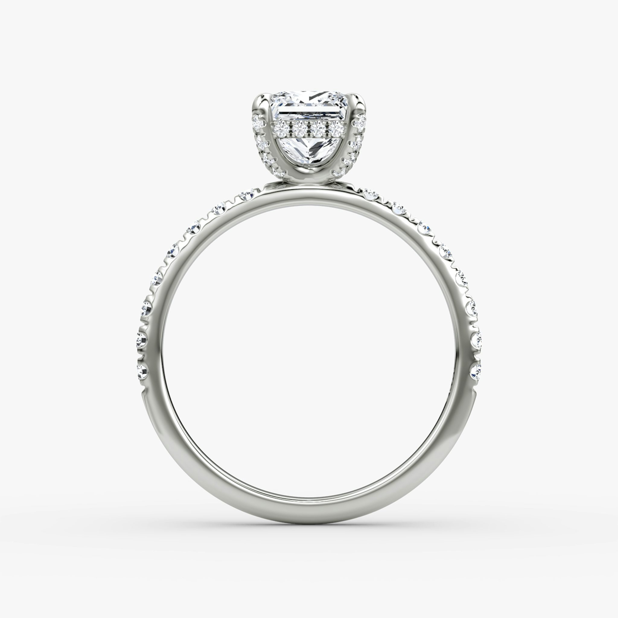 The Classic Hidden Halo | Princess | 18k | White Gold | bandAccent: Pavé | bandWidth: large | prongStyle: Pavé | diamondOrientation: vertical | caratWeight: other
