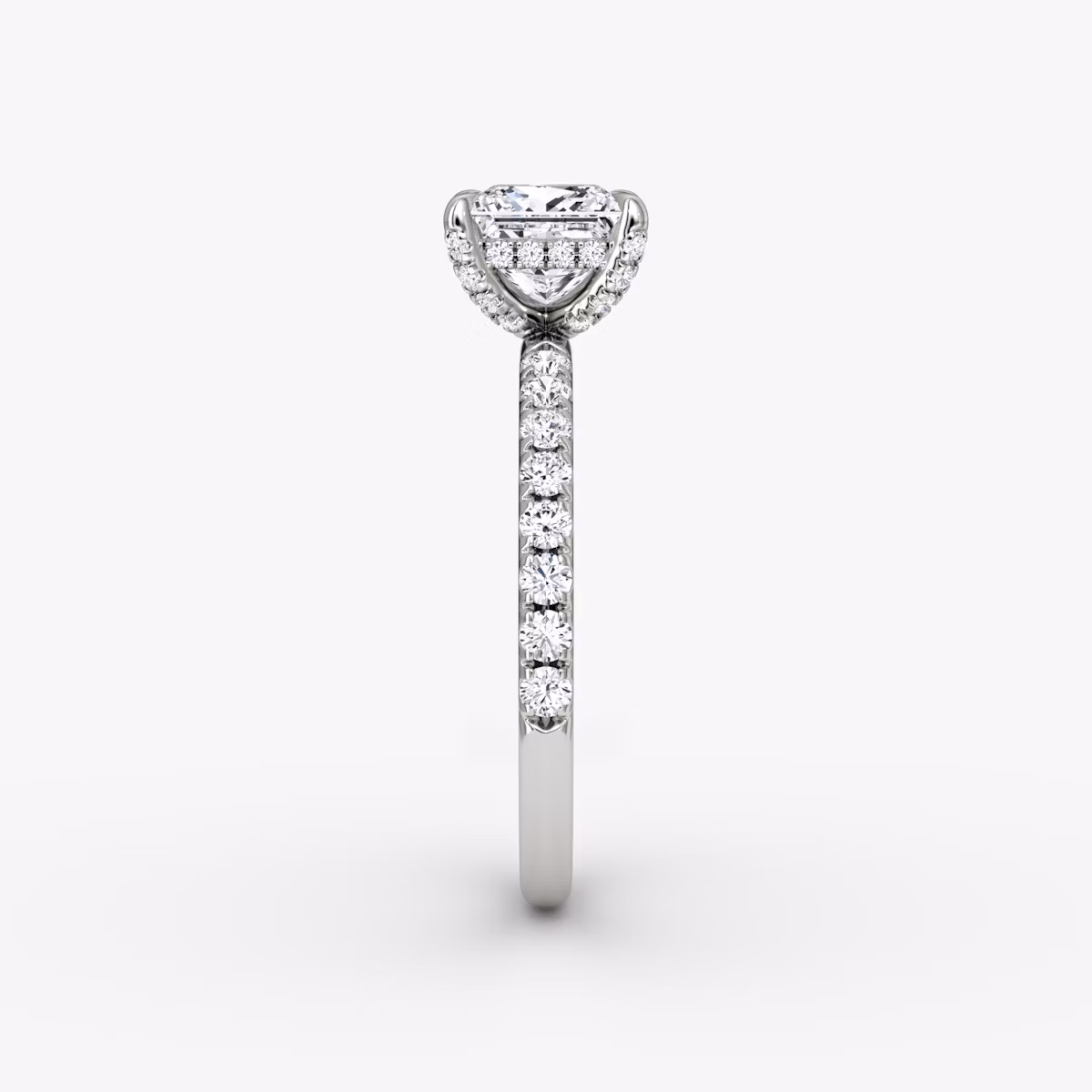 The Classic Hidden Halo | Princess | Platinum | bandAccent: Pavé | bandWidth: large | prongStyle: Pavé | diamondOrientation: vertical | caratWeight: other