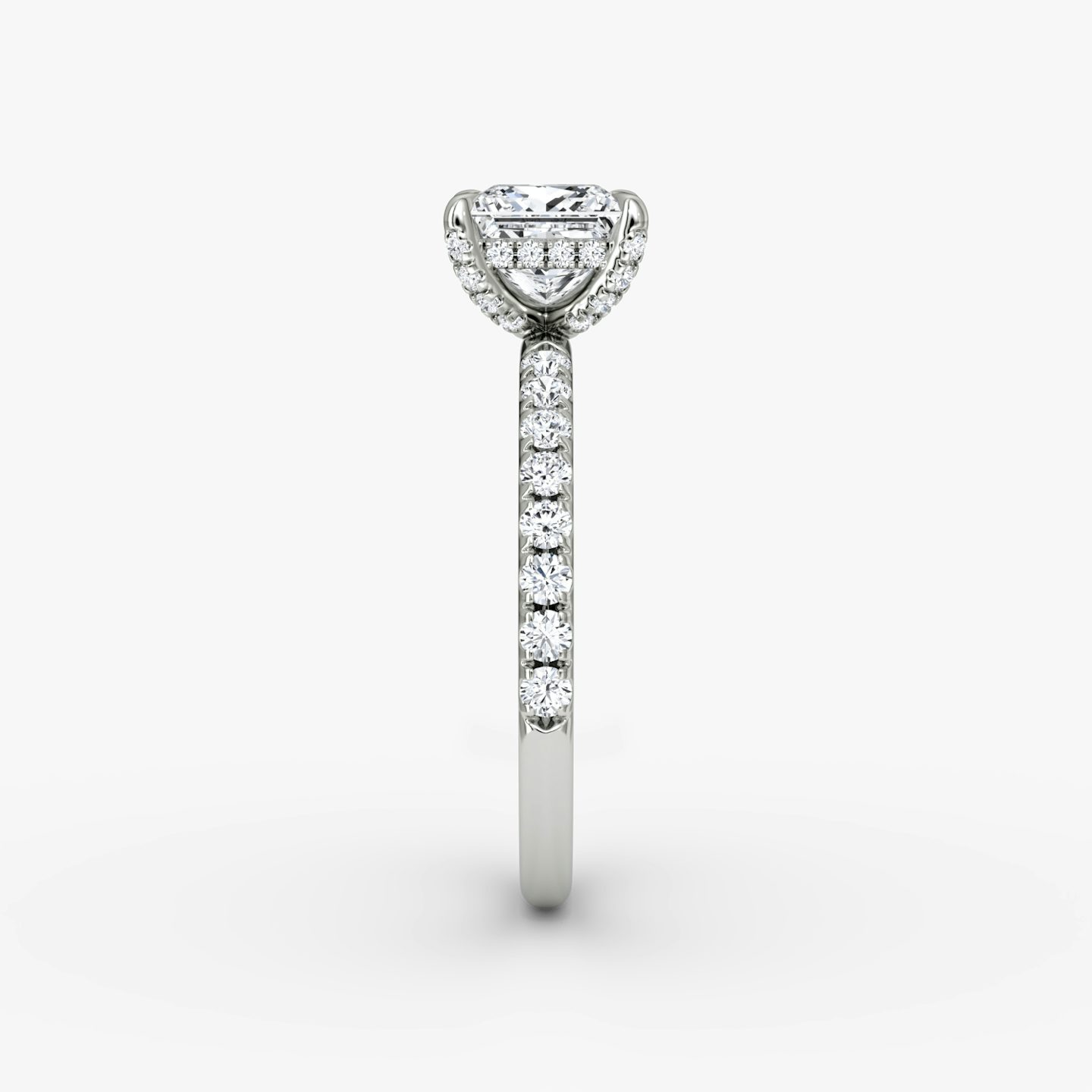 The Classic Hidden Halo | Princess | Platinum | bandAccent: Pavé | bandWidth: large | prongStyle: Pavé | diamondOrientation: vertical | caratWeight: other