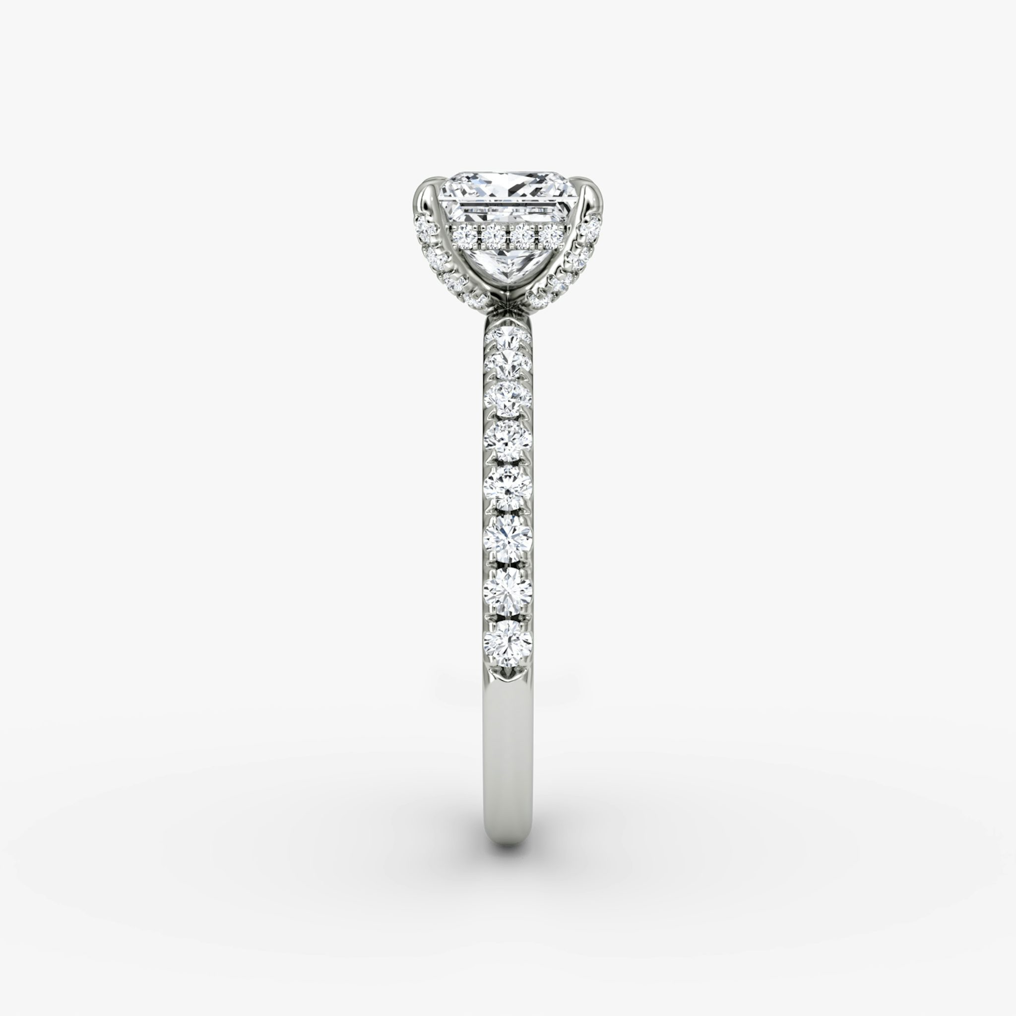 The Classic Hidden Halo | Princess | 18k | White Gold | bandAccent: Pavé | bandWidth: large | prongStyle: Pavé | diamondOrientation: vertical | caratWeight: other
