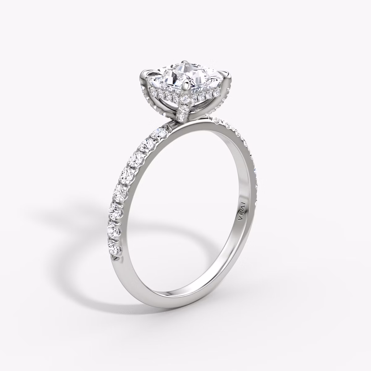 The Classic Hidden Halo | Princess | Platinum | bandAccent: Pavé | bandWidth: large | prongStyle: Pavé | diamondOrientation: vertical | caratWeight: other