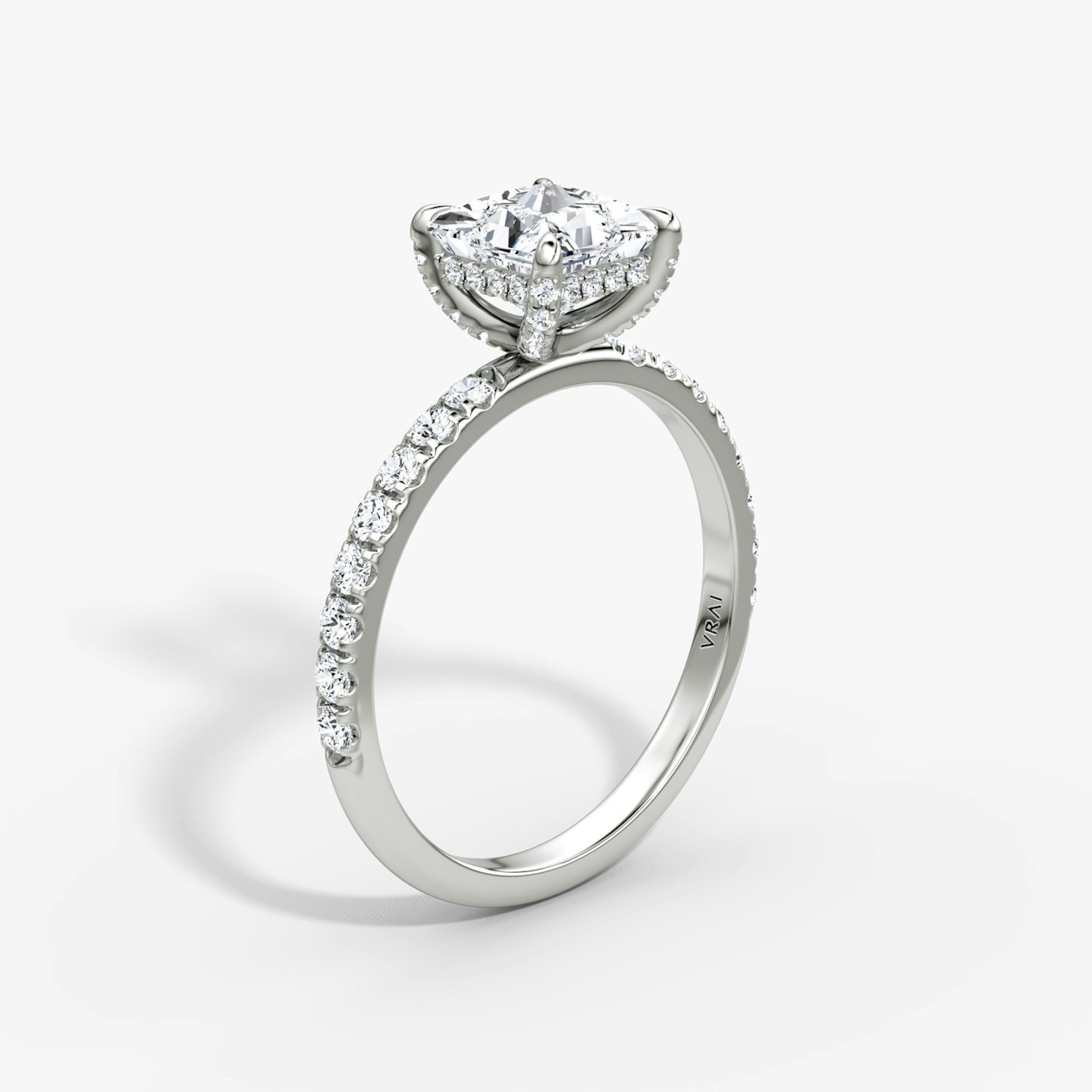 The Classic Hidden Halo | Princess | Platinum | bandAccent: Pavé | bandWidth: large | prongStyle: Pavé | diamondOrientation: vertical | caratWeight: other