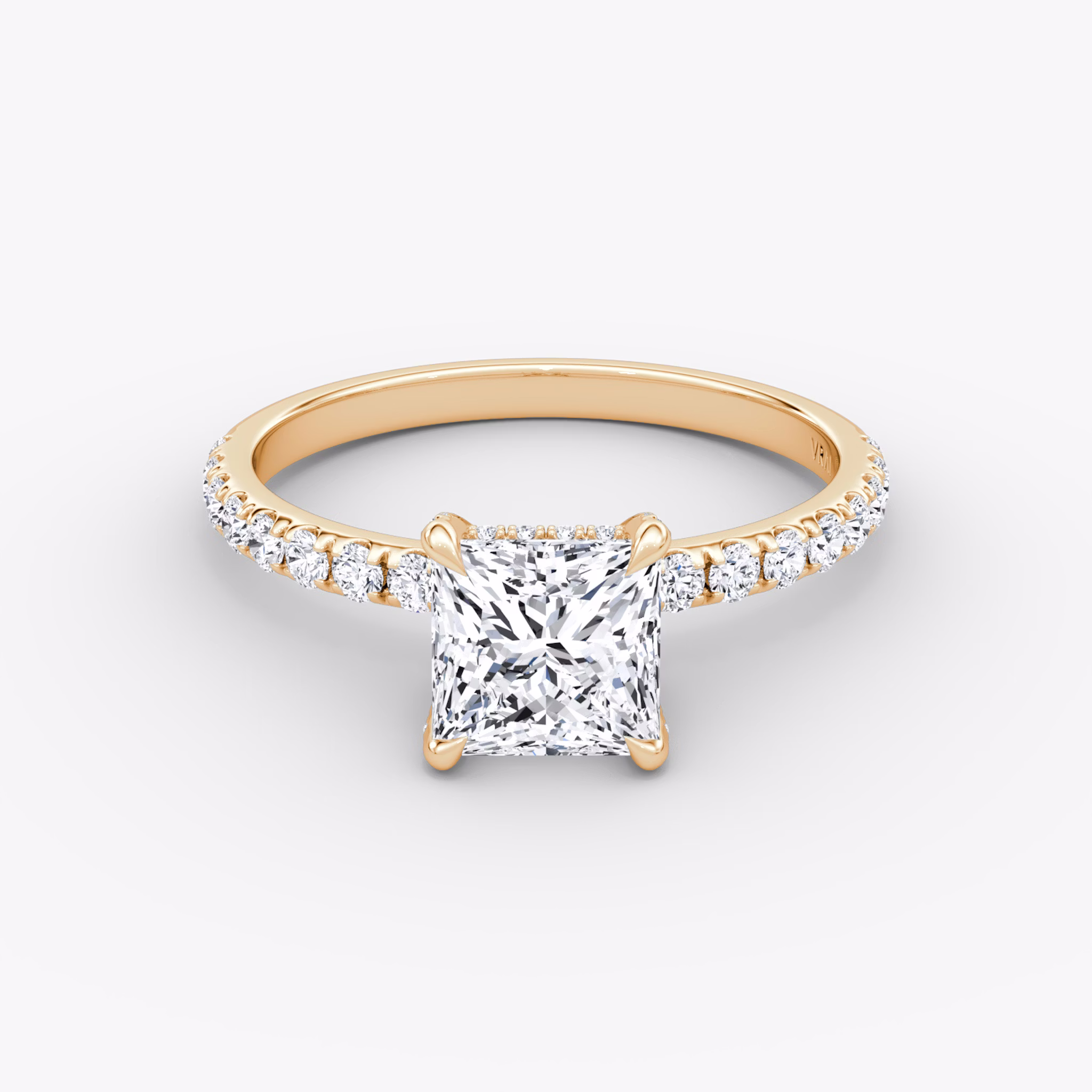 The Classic Hidden Halo | Princess | 14k | Rose Gold | bandAccent: Pavé | bandWidth: large | prongStyle: Pavé | diamondOrientation: vertical | caratWeight: other