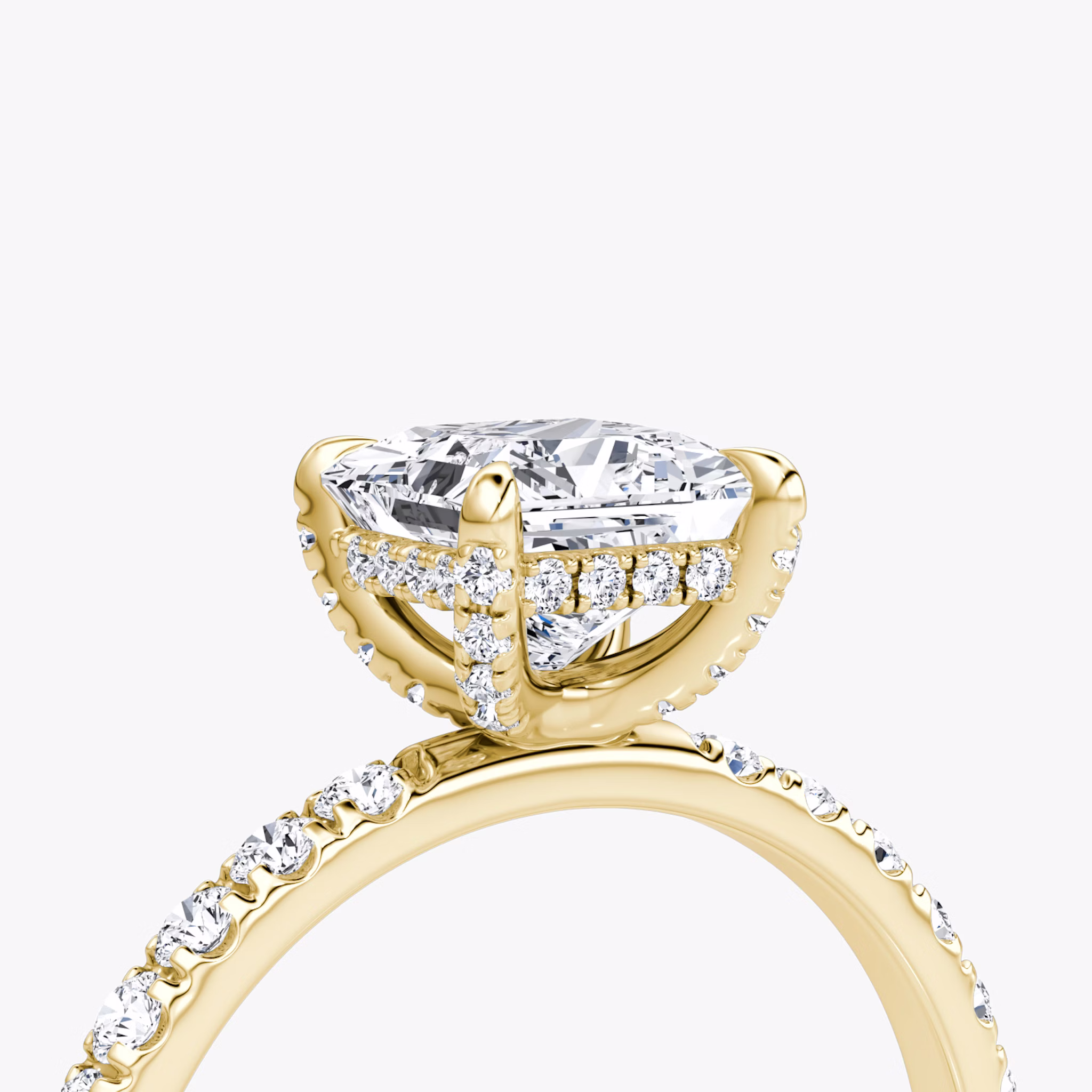 The Classic Hidden Halo | Princess | 18k | Yellow Gold | bandAccent: Pavé | bandWidth: large | prongStyle: Pavé | diamondOrientation: vertical | caratWeight: other