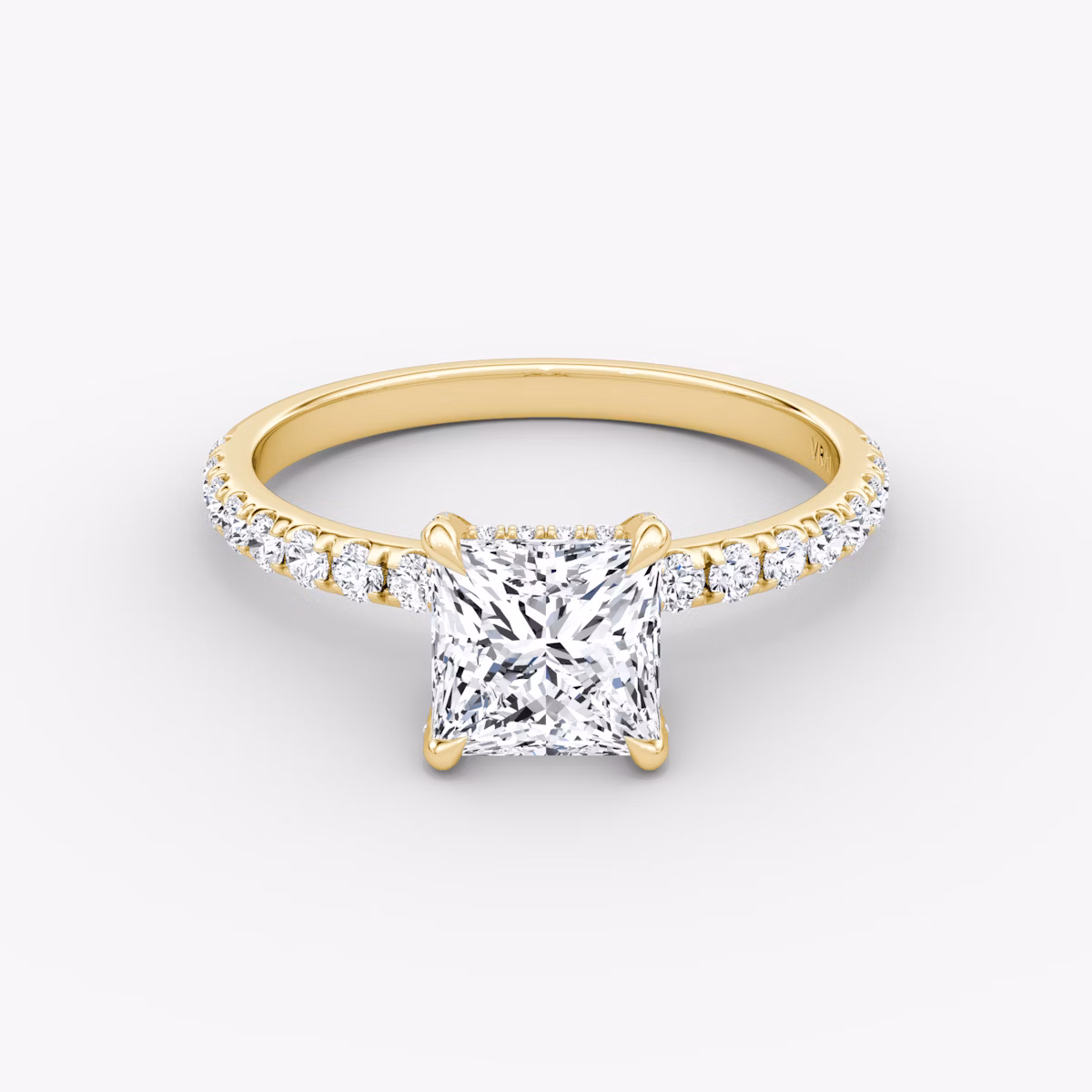 The Classic Hidden Halo | Princess | 18k | Yellow Gold | bandAccent: Pavé | bandWidth: large | prongStyle: Pavé | diamondOrientation: vertical | caratWeight: other