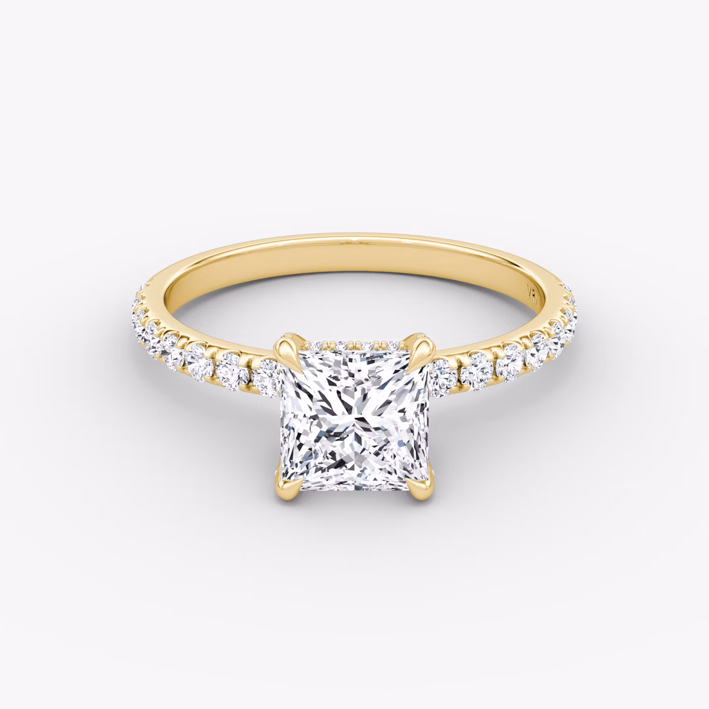 The Classic Hidden Halo | Princess | 18k | Yellow Gold | bandAccent: Pavé | bandWidth: large | prongStyle: Pavé | diamondOrientation: vertical | caratWeight: other