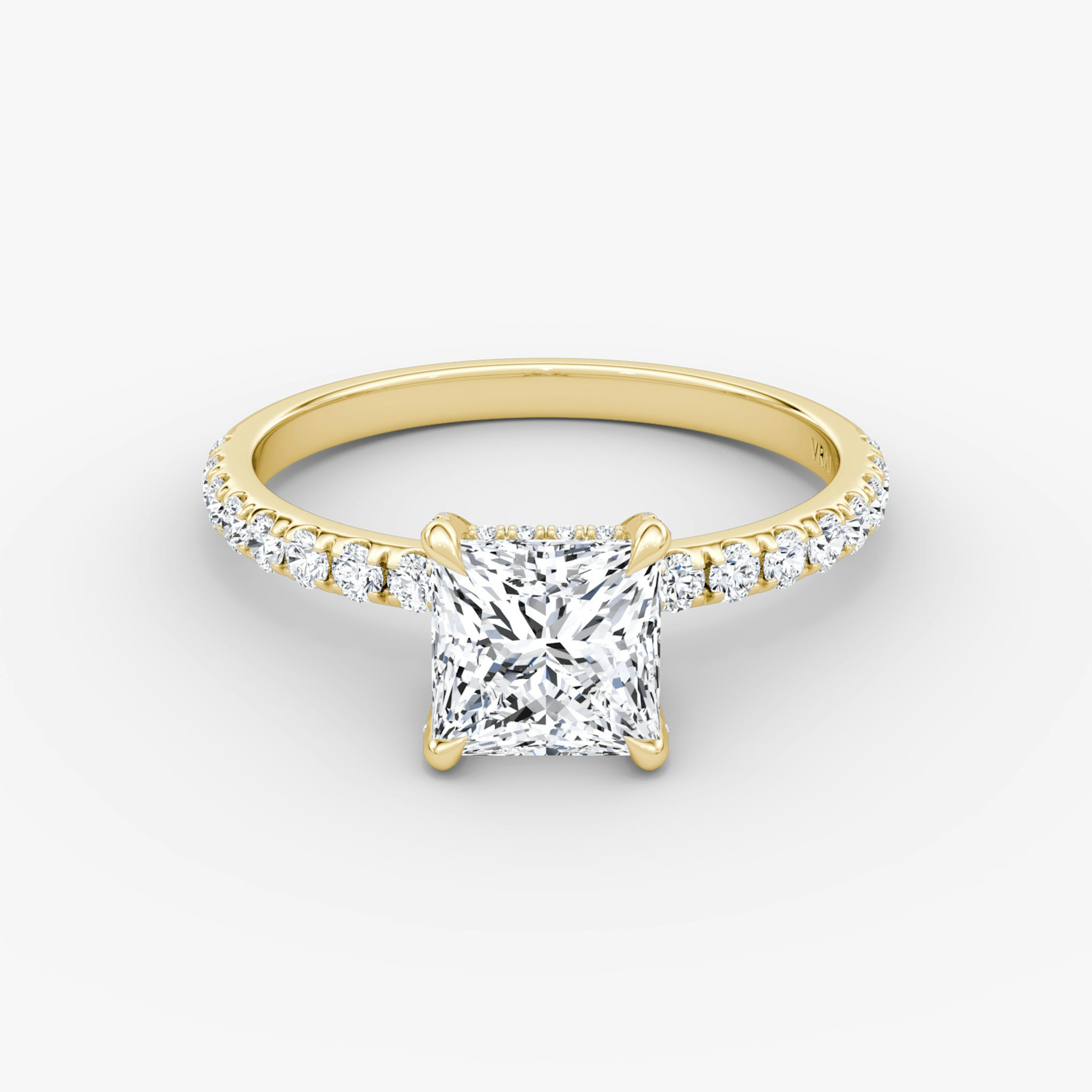The Classic Hidden Halo | Princess | 18k | Yellow Gold | bandAccent: Pavé | bandWidth: large | prongStyle: Pavé | diamondOrientation: vertical | caratWeight: other