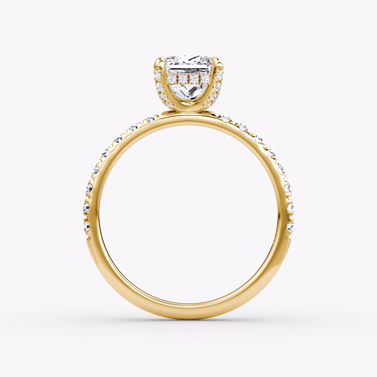 The Classic Hidden Halo | Princess | 18k | Yellow Gold | bandAccent: Pavé | bandWidth: large | prongStyle: Pavé | diamondOrientation: vertical | caratWeight: other