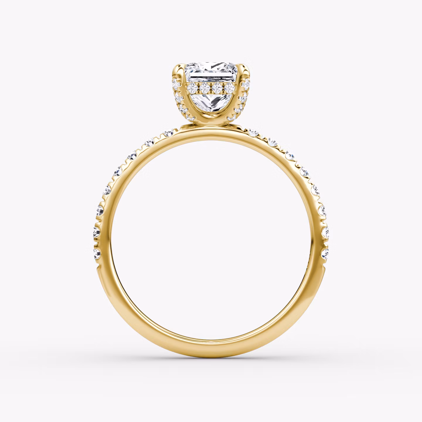 The Classic Hidden Halo | Princess | 18k | Yellow Gold | bandAccent: Pavé | bandWidth: large | prongStyle: Pavé | diamondOrientation: vertical | caratWeight: other