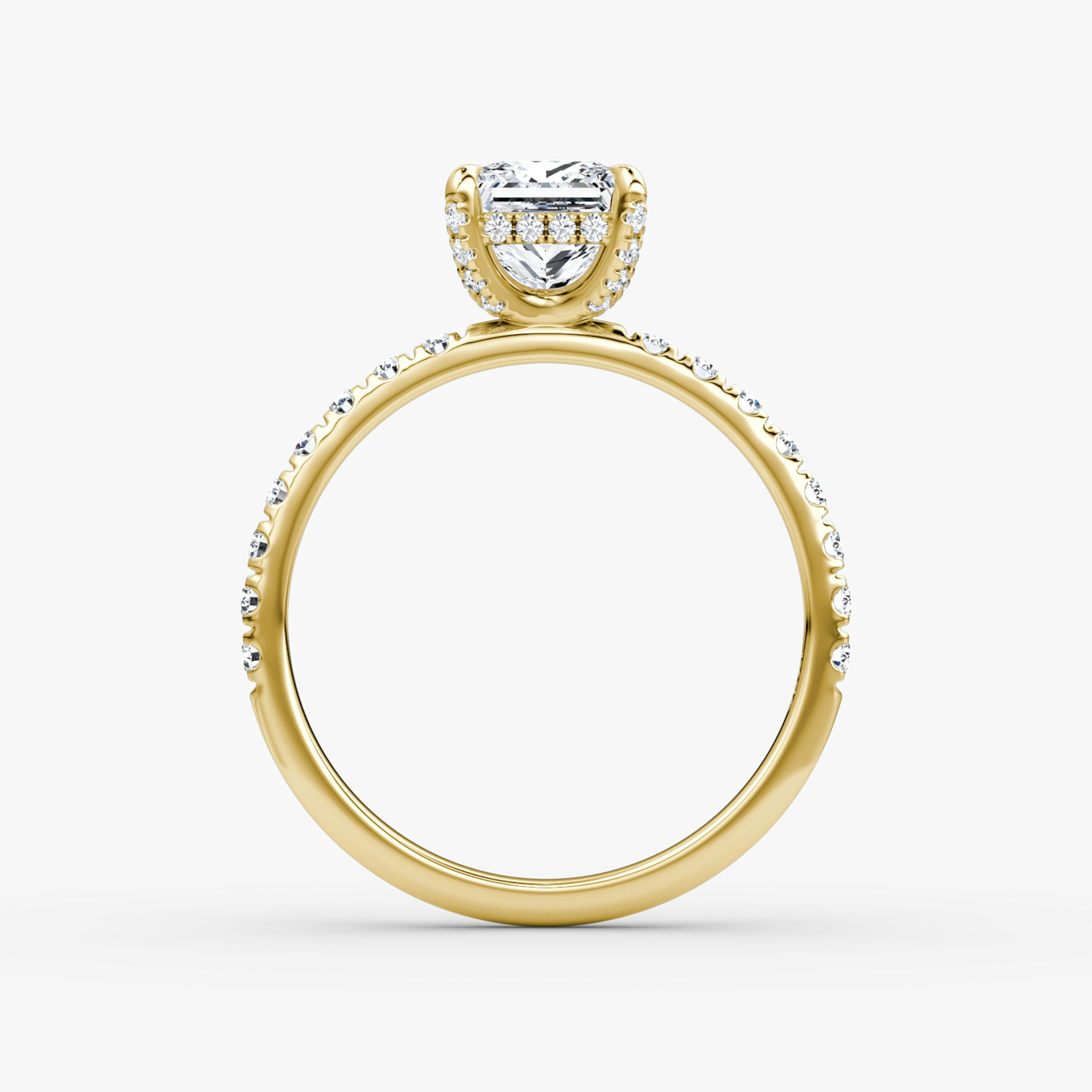 The Classic Hidden Halo | Princess | 18k | Yellow Gold | bandAccent: Pavé | bandWidth: large | prongStyle: Pavé | diamondOrientation: vertical | caratWeight: other