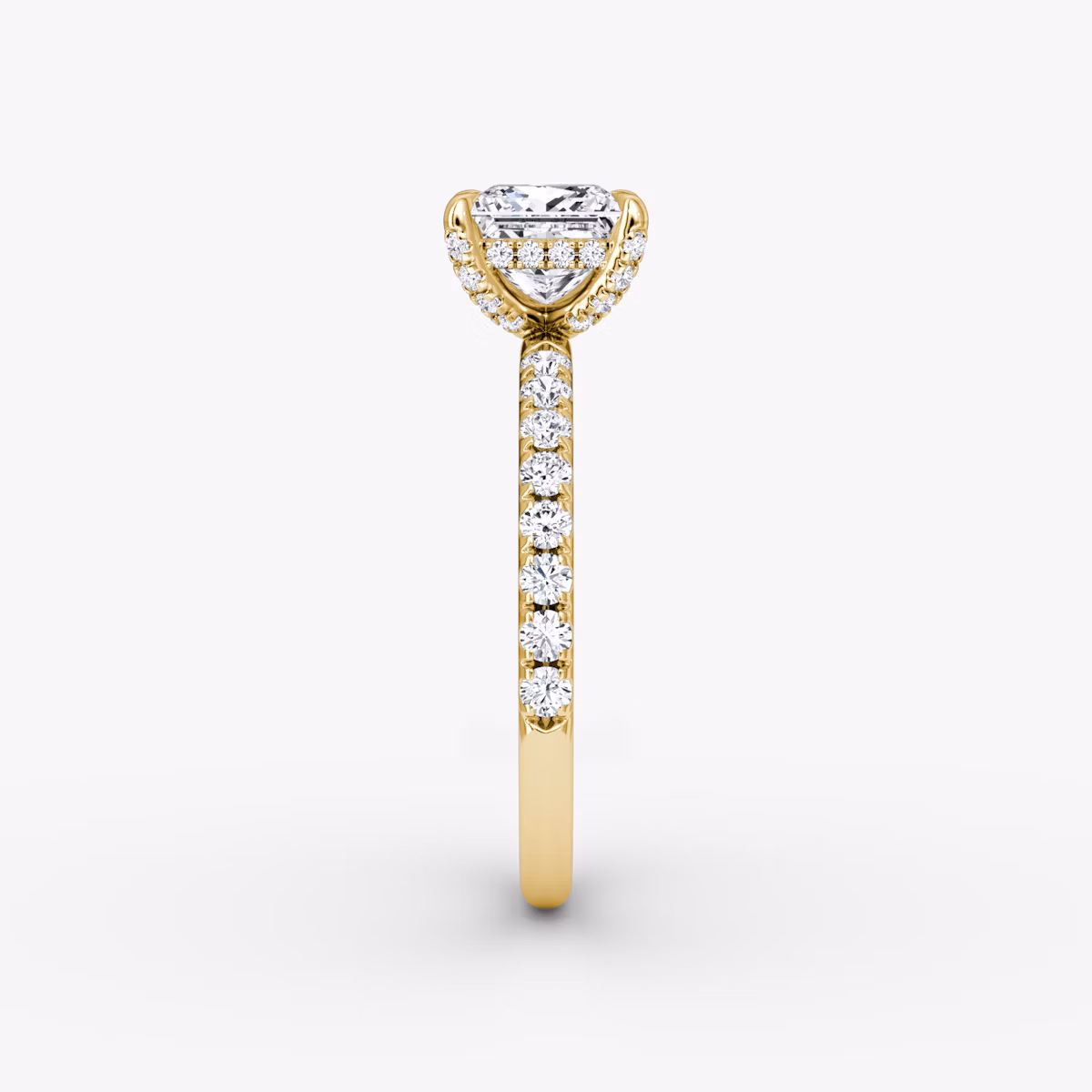 The Classic Hidden Halo | Princess | 18k | Yellow Gold | bandAccent: Pavé | bandWidth: large | prongStyle: Pavé | diamondOrientation: vertical | caratWeight: other
