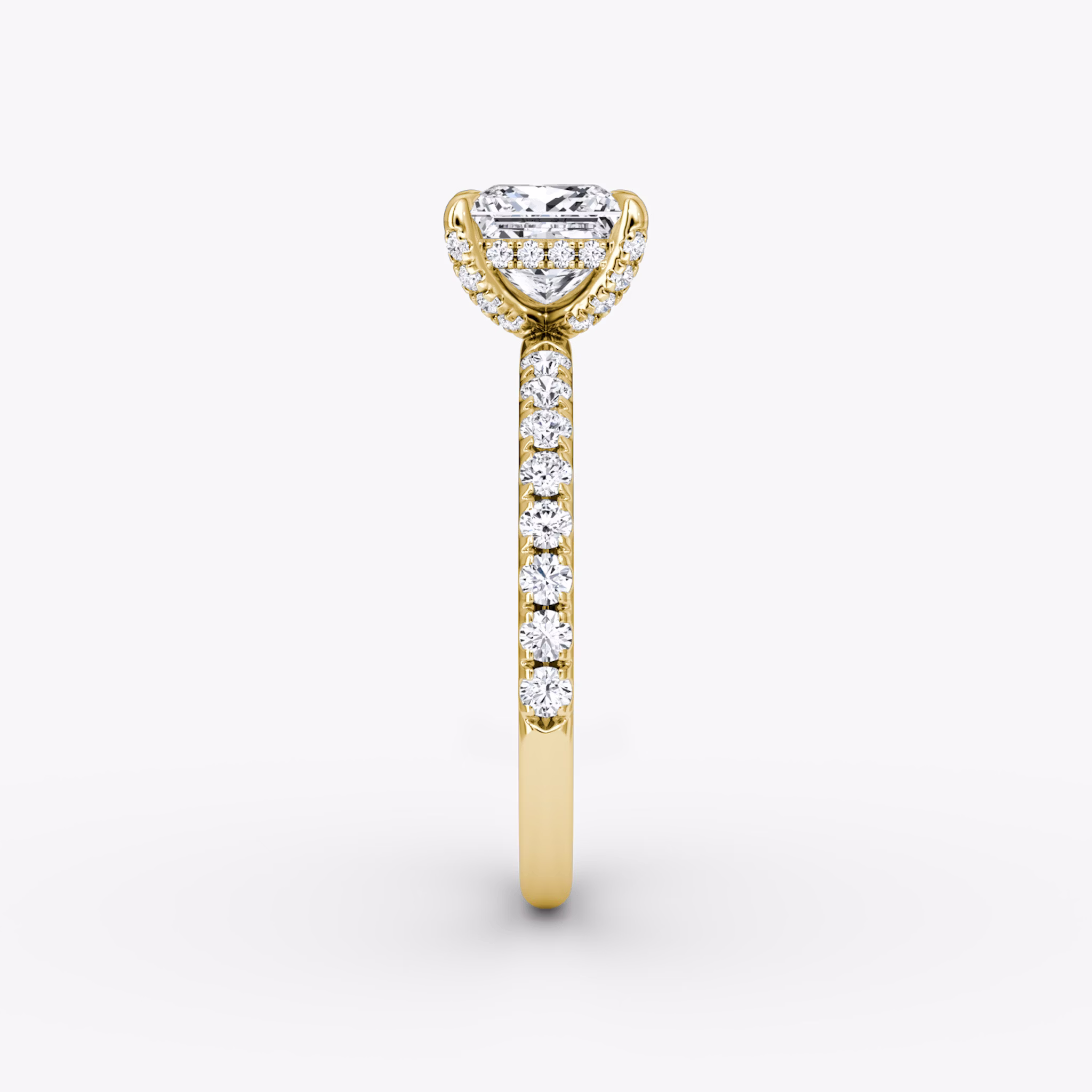 The Classic Hidden Halo | Princess | 18k | Yellow Gold | bandAccent: Pavé | bandWidth: large | prongStyle: Pavé | diamondOrientation: vertical | caratWeight: other
