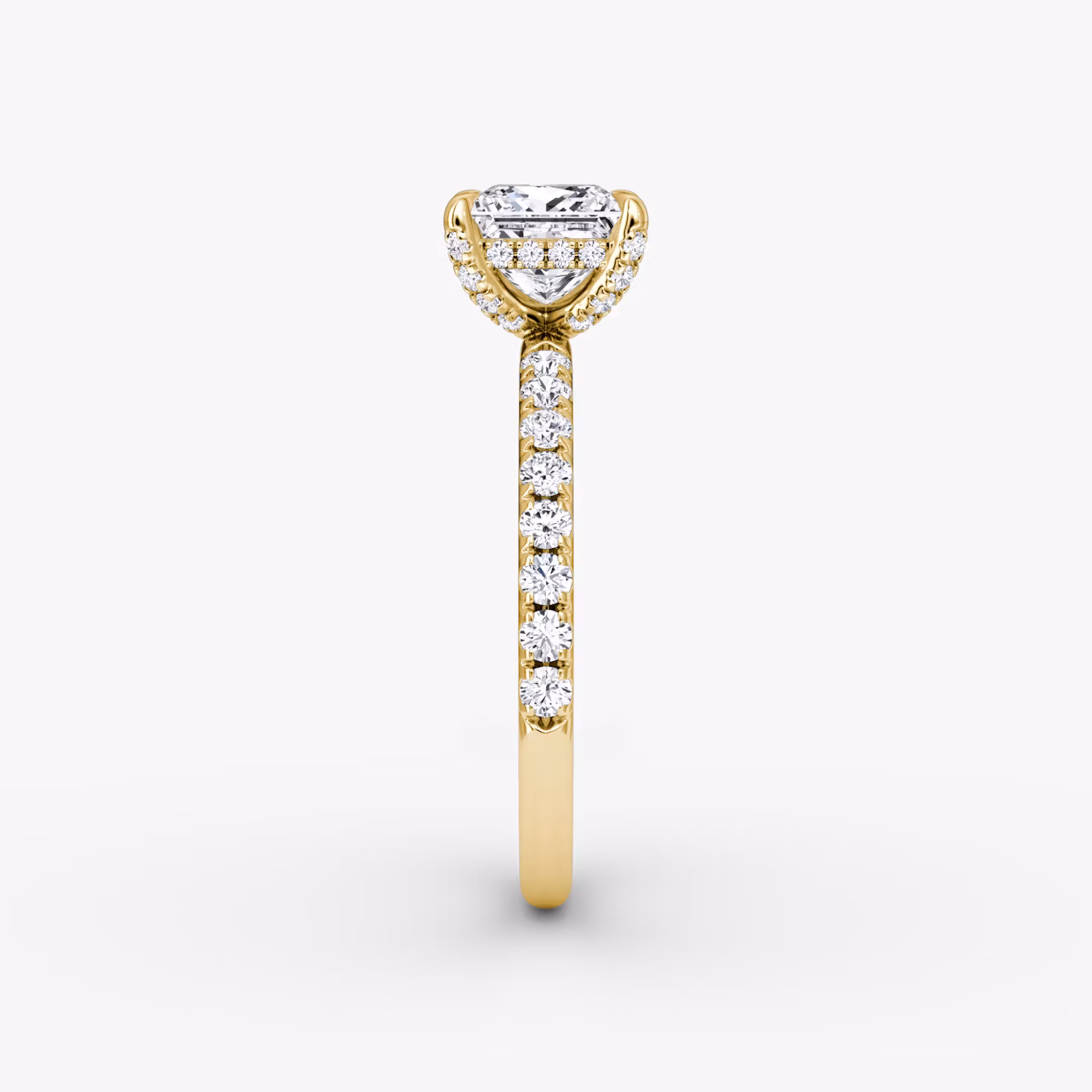 The Classic Hidden Halo | Princess | 18k | Yellow Gold | bandAccent: Pavé | bandWidth: large | prongStyle: Pavé | diamondOrientation: vertical | caratWeight: other