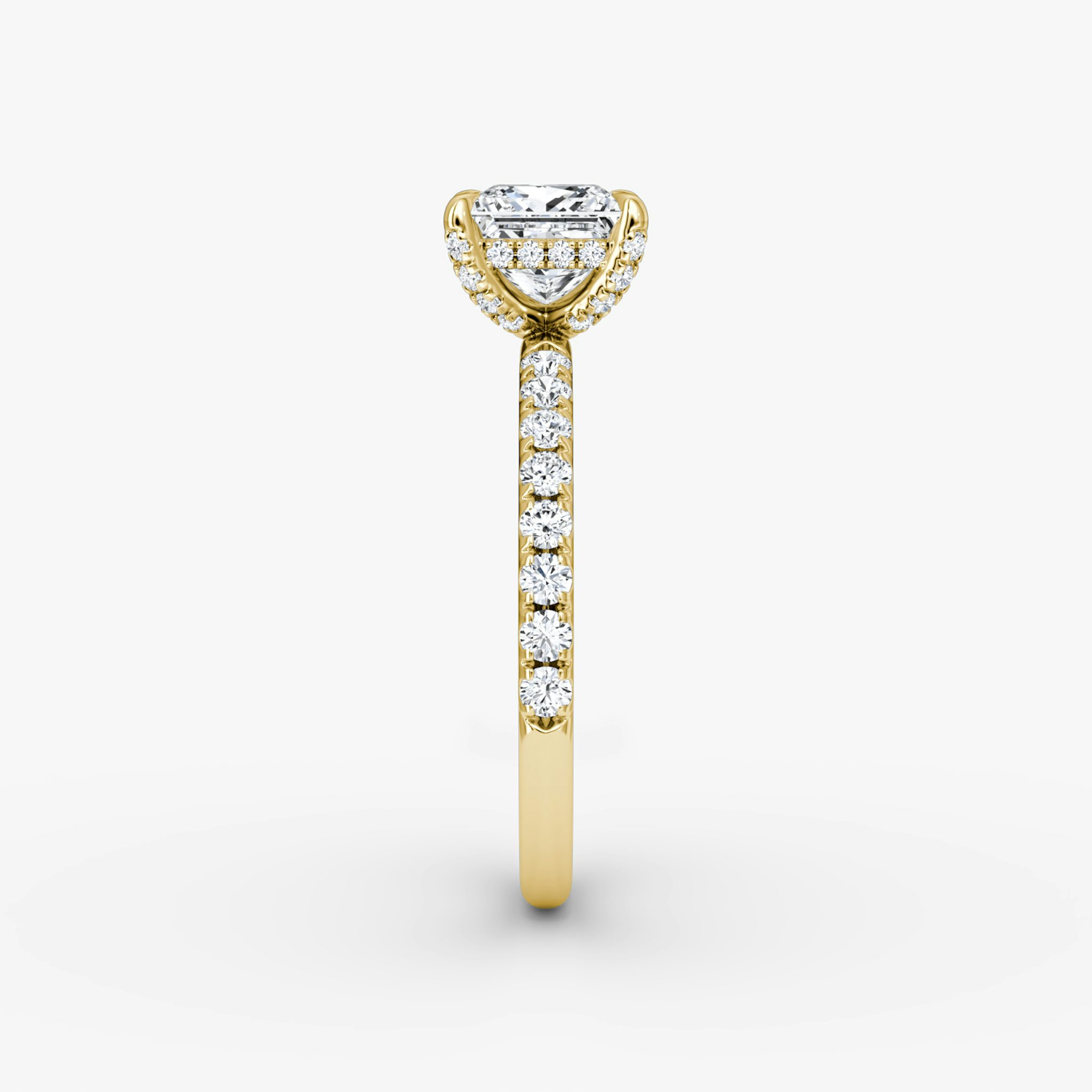 The Classic Hidden Halo | Princess | 18k | Yellow Gold | bandAccent: Pavé | bandWidth: large | prongStyle: Pavé | diamondOrientation: vertical | caratWeight: other
