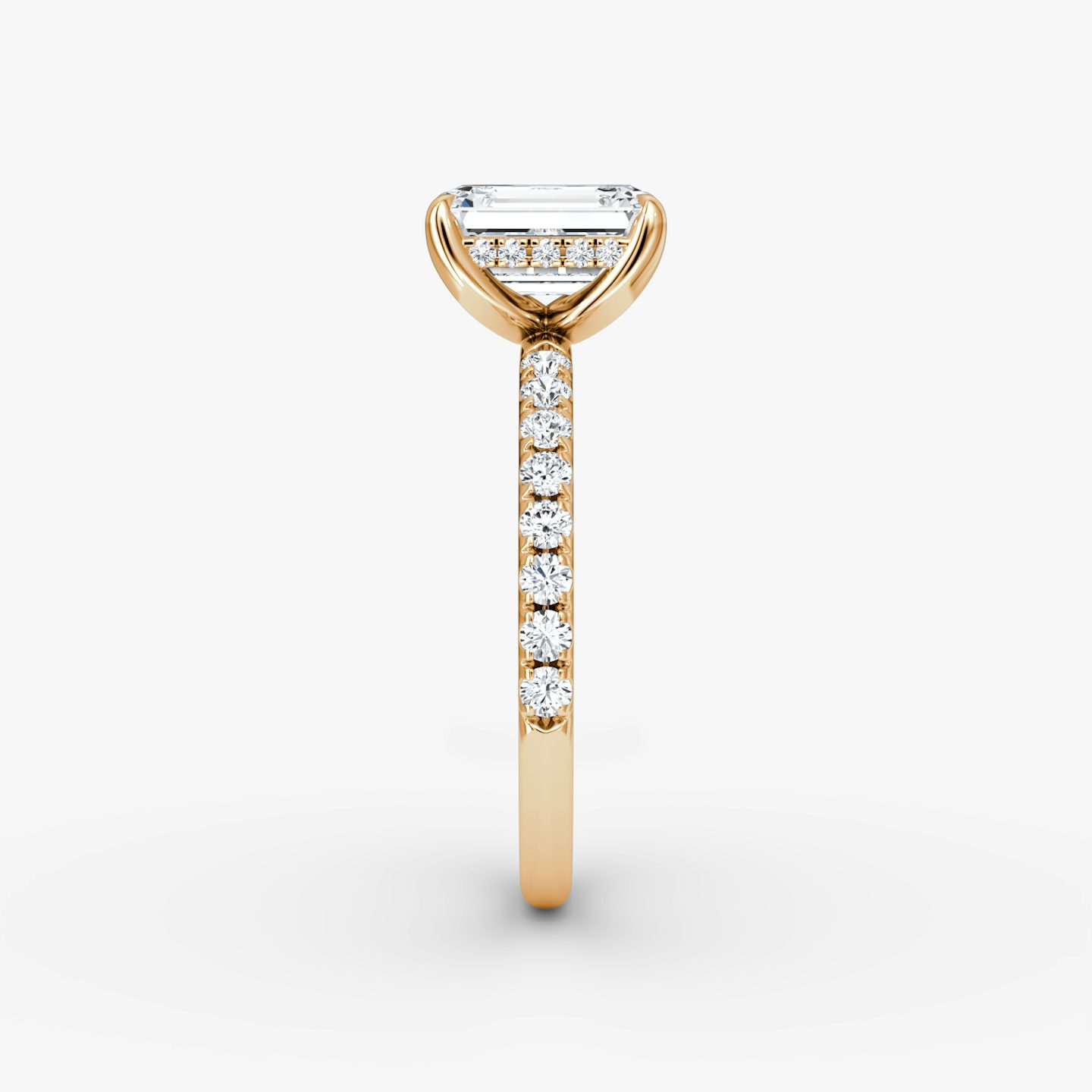 The Classic Hidden Halo | Emerald | 14k | Rose Gold | bandAccent: Pavé | bandWidth: large | prongStyle: Plain | diamondOrientation: vertical | caratWeight: other