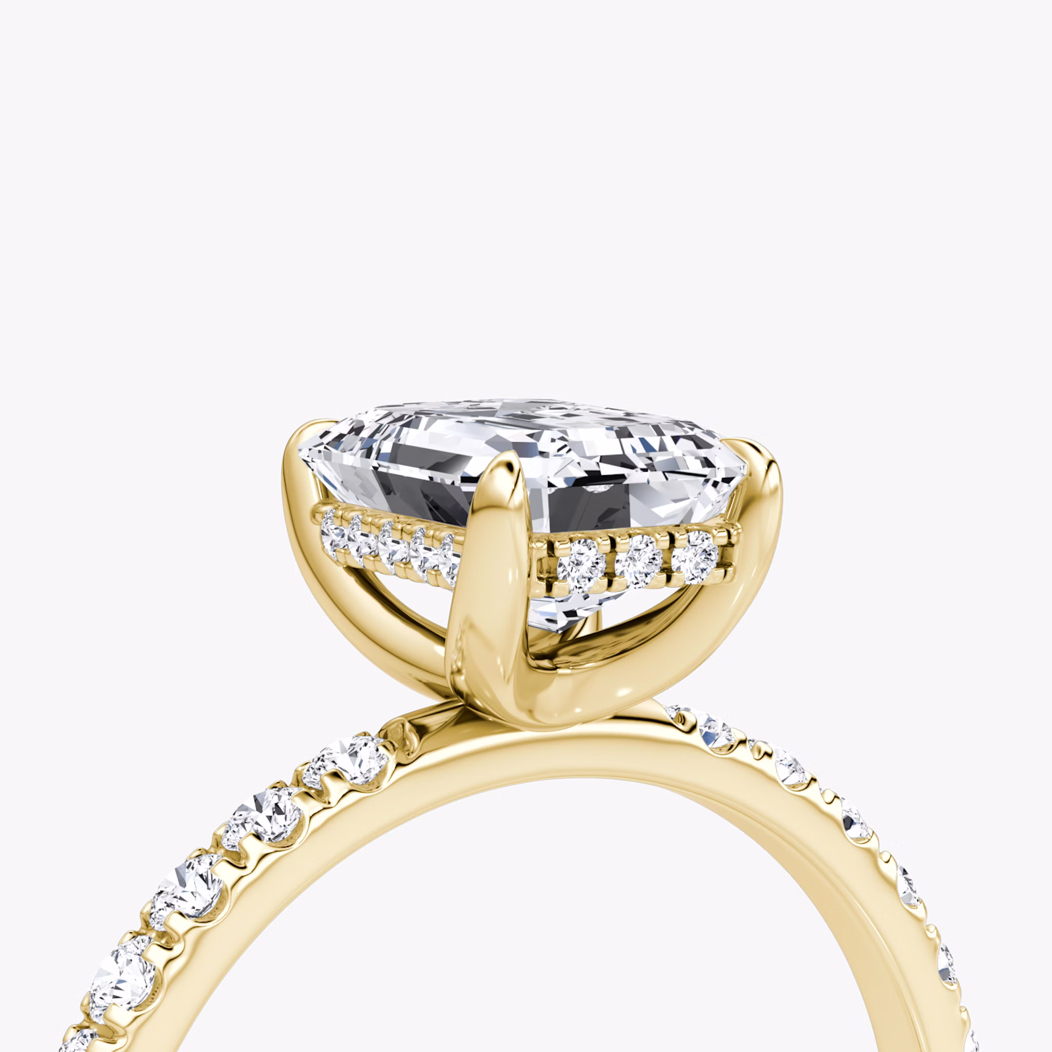 The Classic Hidden Halo | Emerald | 18k | Yellow Gold | bandAccent: Pavé | bandWidth: large | prongStyle: Plain | diamondOrientation: vertical | caratWeight: other