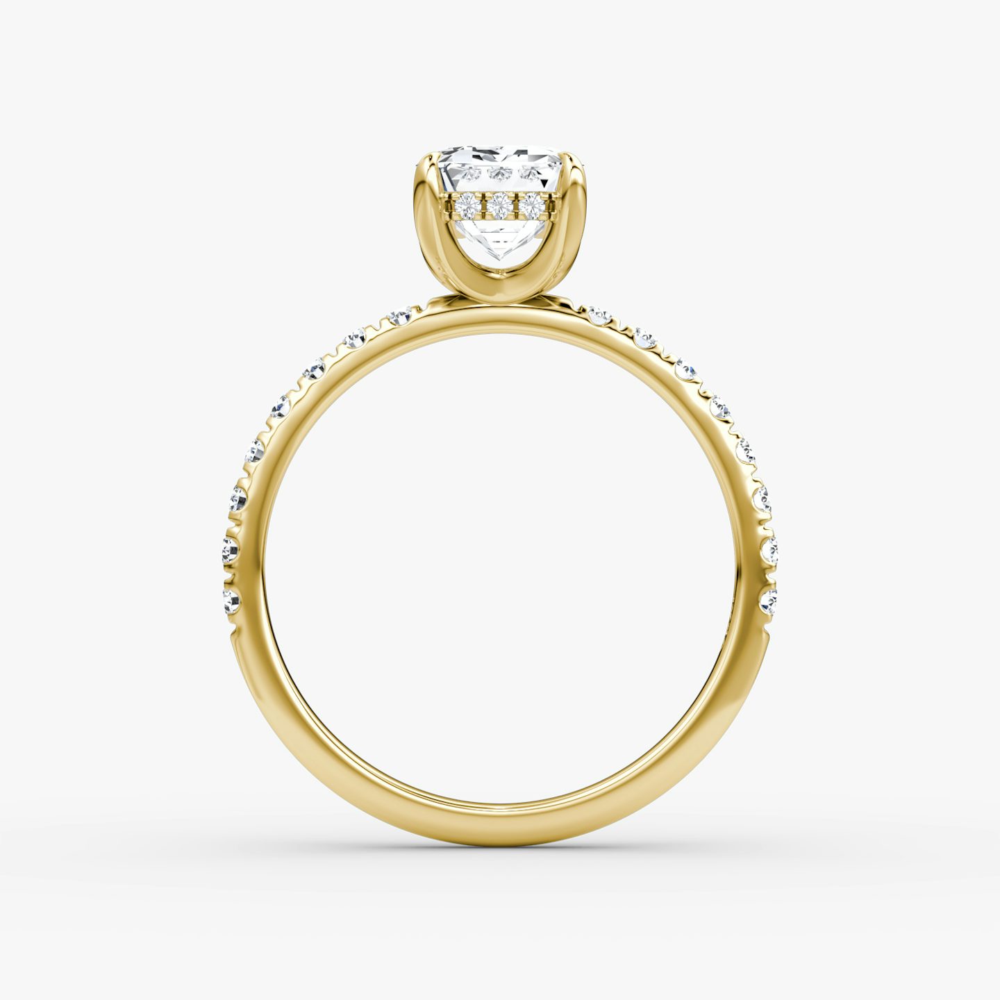 Classic Hidden Halo | Emerald | 18k | Gelbgold | bandAccent: Mit Pavé-Besatz | bandWidth: large | prongStyle: Ohne Pavé-Besatz | diamondOrientation: vertical | caratWeight: other