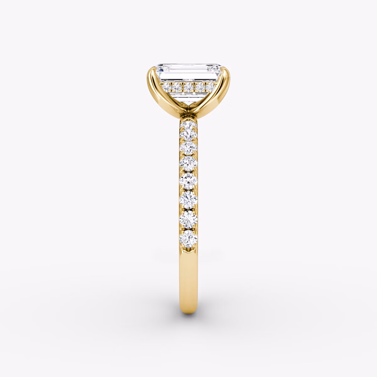 The Classic Hidden Halo | Emerald | 18k | Yellow Gold | bandAccent: Pavé | bandWidth: large | prongStyle: Plain | diamondOrientation: vertical | caratWeight: other