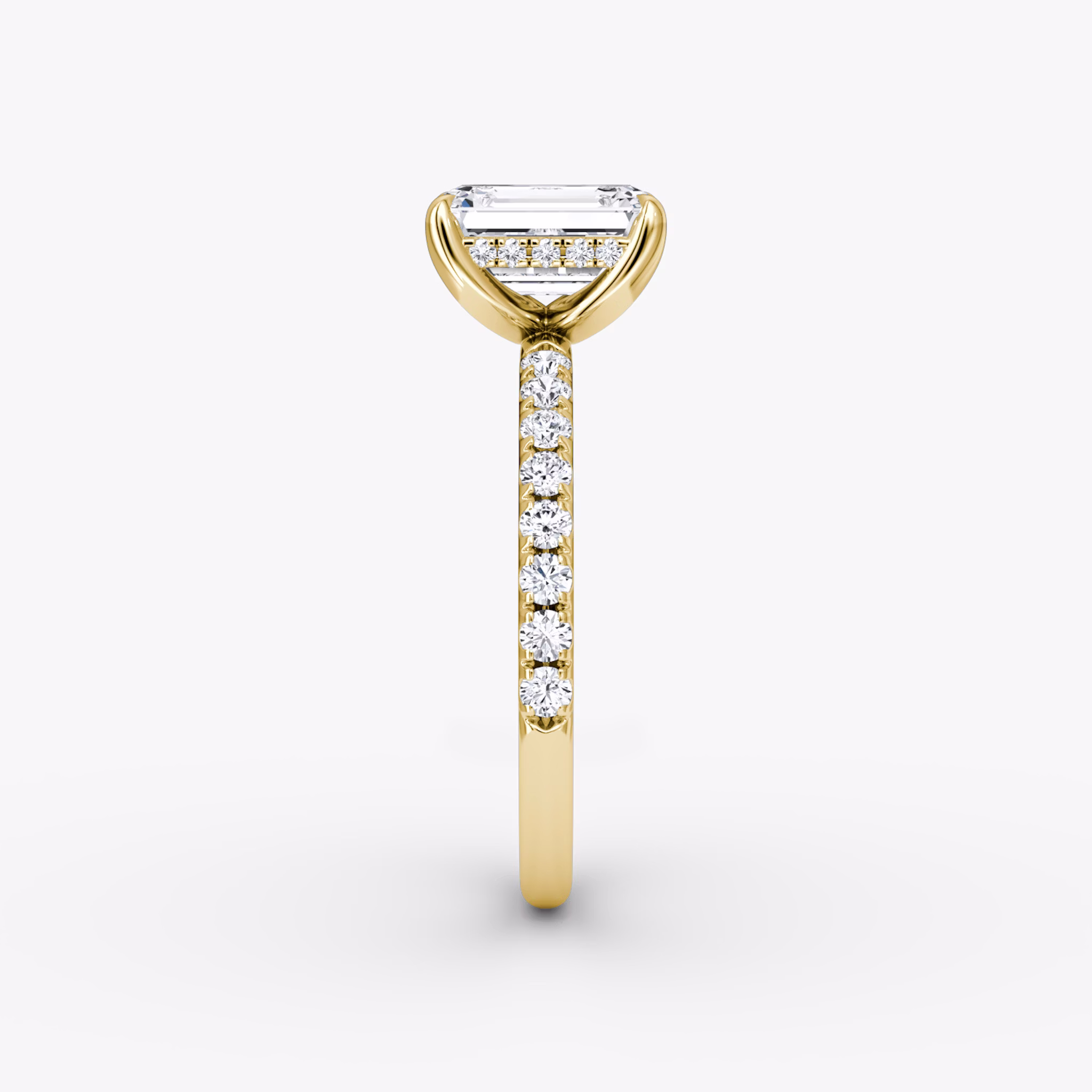 The Classic Hidden Halo | Emerald | 18k | Yellow Gold | bandAccent: Pavé | bandWidth: large | prongStyle: Plain | diamondOrientation: vertical | caratWeight: other