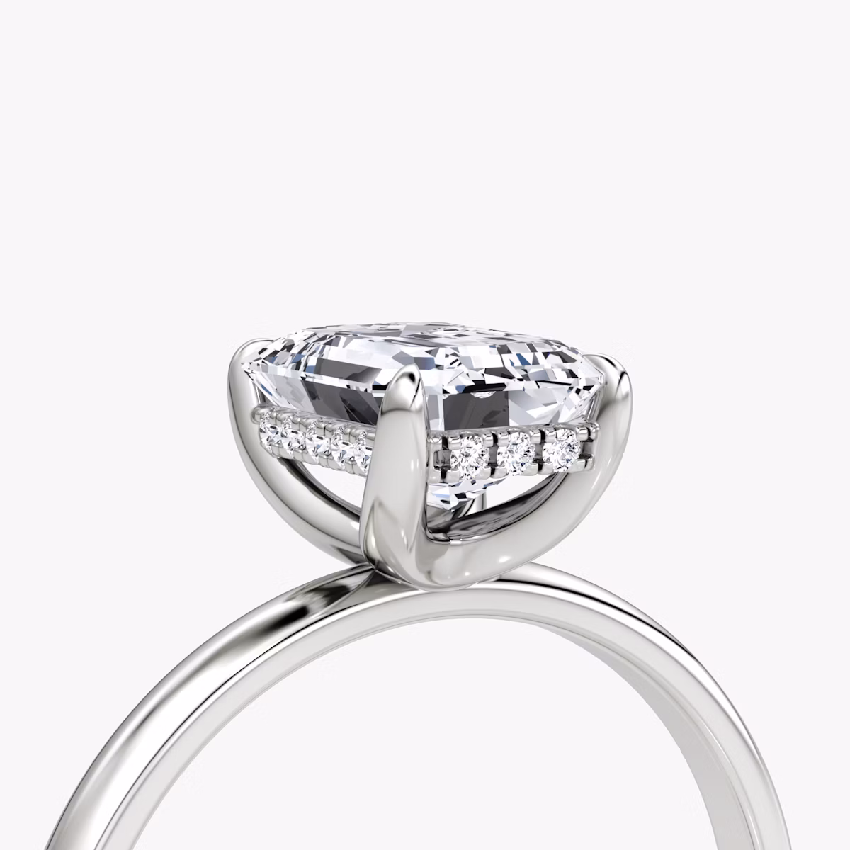 The Classic Hidden Halo | Emerald | 18k | White Gold | bandAccent: Plain | bandWidth: large | prongStyle: Plain | diamondOrientation: vertical | caratWeight: other