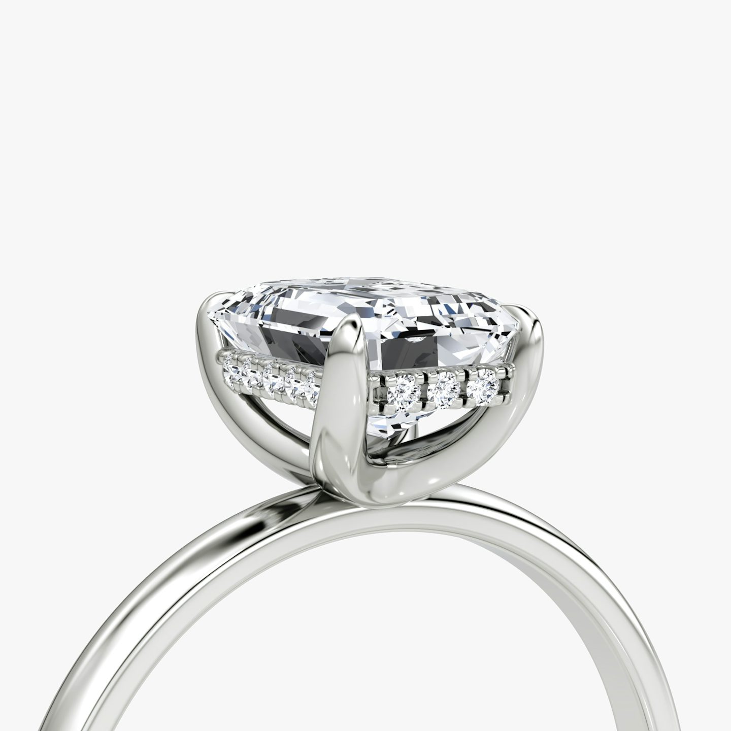 The Classic Hidden Halo | Emerald | Platinum | bandAccent: Plain | bandWidth: large | prongStyle: Plain | diamondOrientation: vertical | caratWeight: other