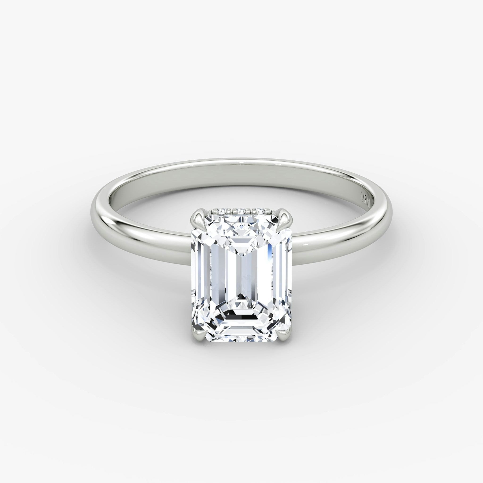 The Classic Hidden Halo | Emerald | Platinum | bandAccent: Plain | bandWidth: large | prongStyle: Plain | diamondOrientation: vertical | caratWeight: other