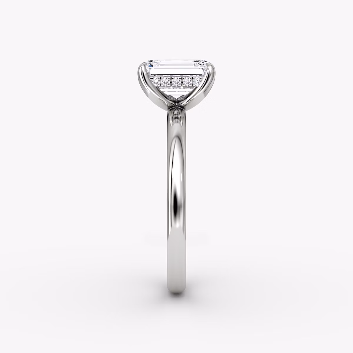 The Classic Hidden Halo | Emerald | 18k | White Gold | bandAccent: Plain | bandWidth: large | prongStyle: Plain | diamondOrientation: vertical | caratWeight: other