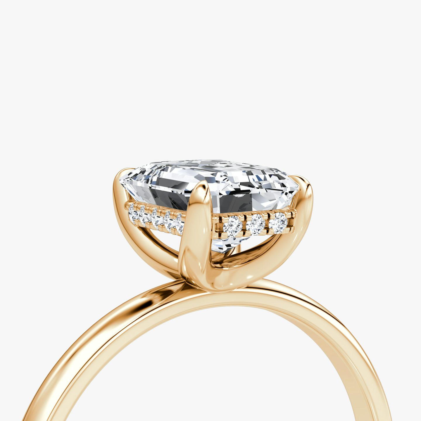 The Classic Hidden Halo | Emerald | 14k | Rose Gold | bandAccent: Plain | bandWidth: large | prongStyle: Plain | diamondOrientation: vertical | caratWeight: other
