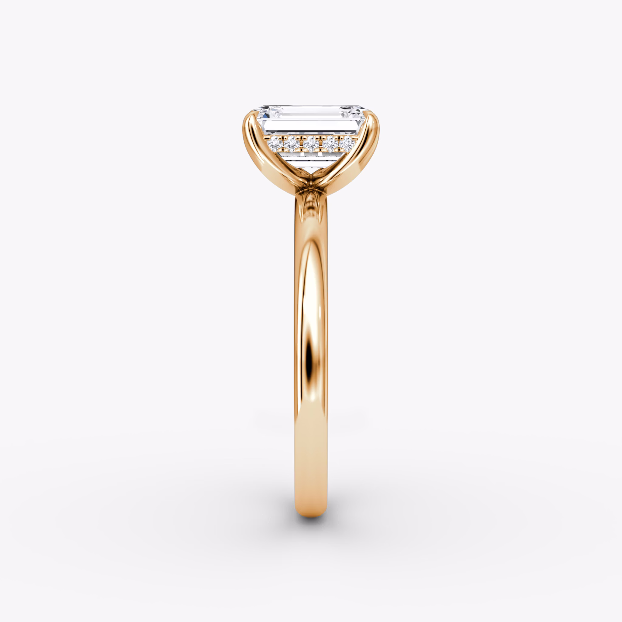 The Classic Hidden Halo | Emerald | 14k | Rose Gold | bandAccent: Plain | bandWidth: large | prongStyle: Plain | diamondOrientation: vertical | caratWeight: other