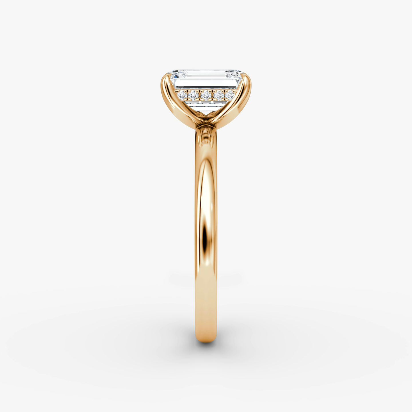The Classic Hidden Halo | Emerald | 14k | Rose Gold | bandAccent: Plain | bandWidth: large | prongStyle: Plain | diamondOrientation: vertical | caratWeight: other
