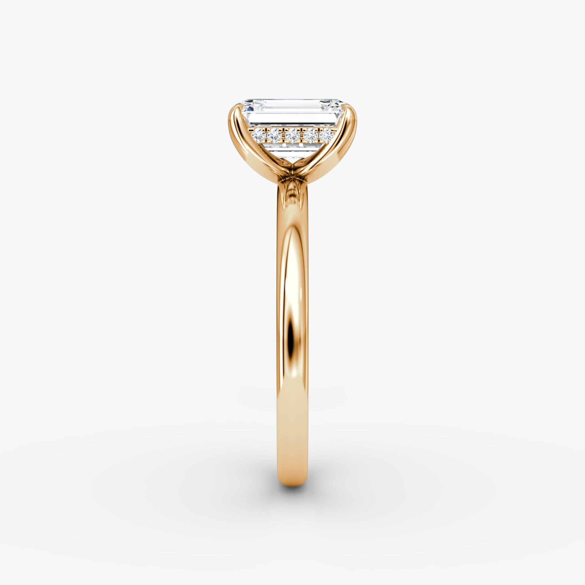 The Classic Hidden Halo | Emerald | 14k | Rose Gold | bandAccent: Plain | bandWidth: large | prongStyle: Plain | diamondOrientation: vertical | caratWeight: other