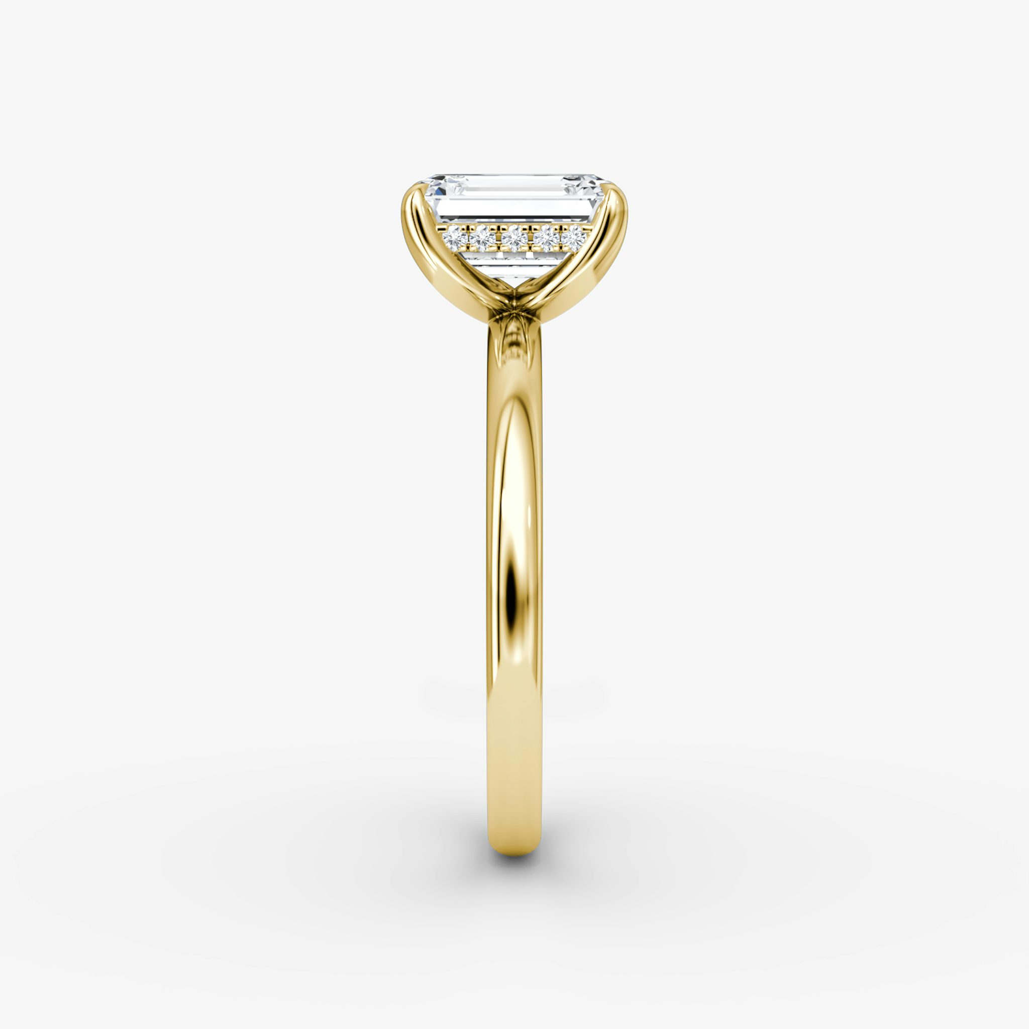 The Classic Hidden Halo | Emerald | 18k | Yellow Gold | bandAccent: Plain | bandWidth: large | prongStyle: Plain | diamondOrientation: vertical | caratWeight: other