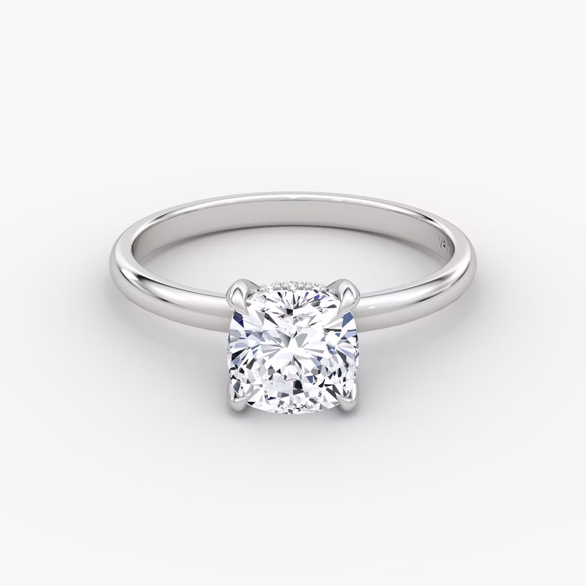 The Classic Hidden Halo | Cushion | Platinum | bandAccent: Plain | bandWidth: large | prongStyle: Plain | diamondOrientation: vertical | caratWeight: other