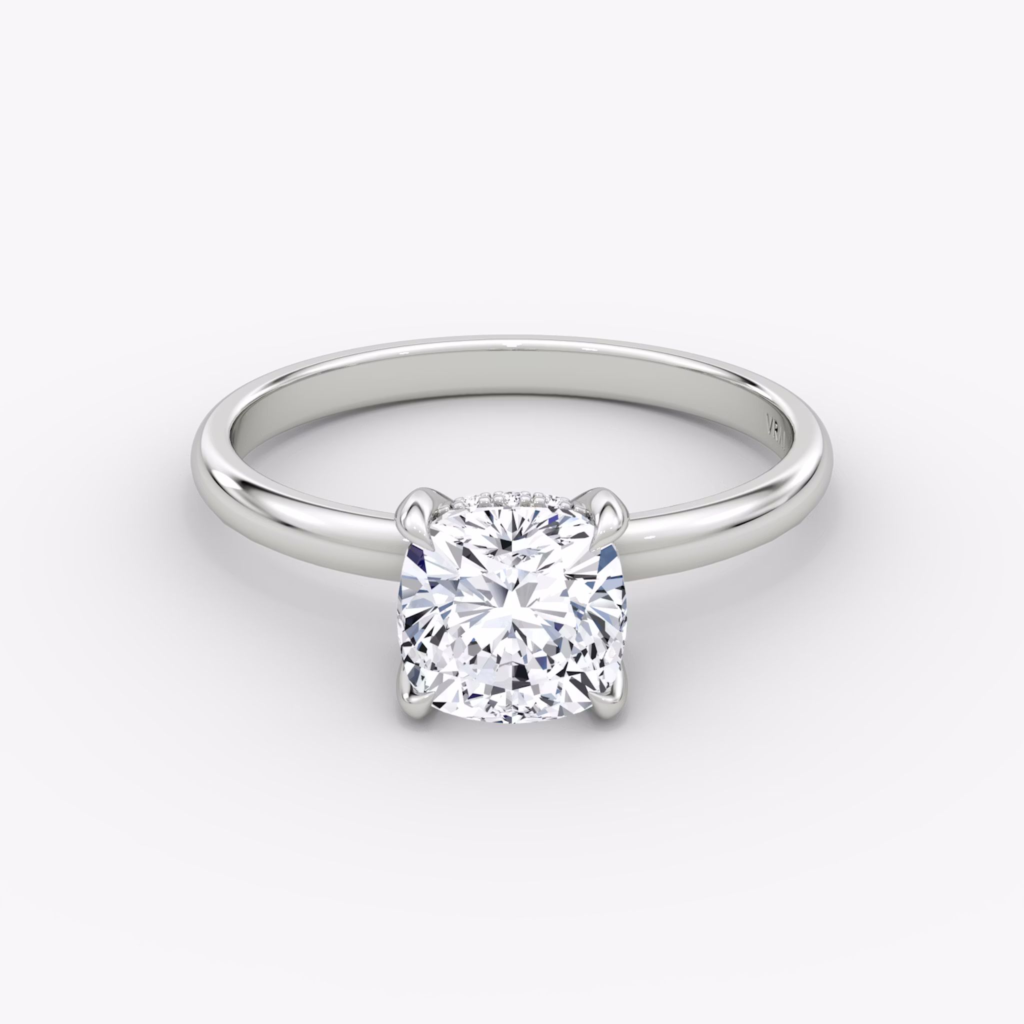 The Classic Hidden Halo | Cushion | 18k | White Gold | bandAccent: Plain | bandWidth: large | prongStyle: Plain | diamondOrientation: vertical | caratWeight: other