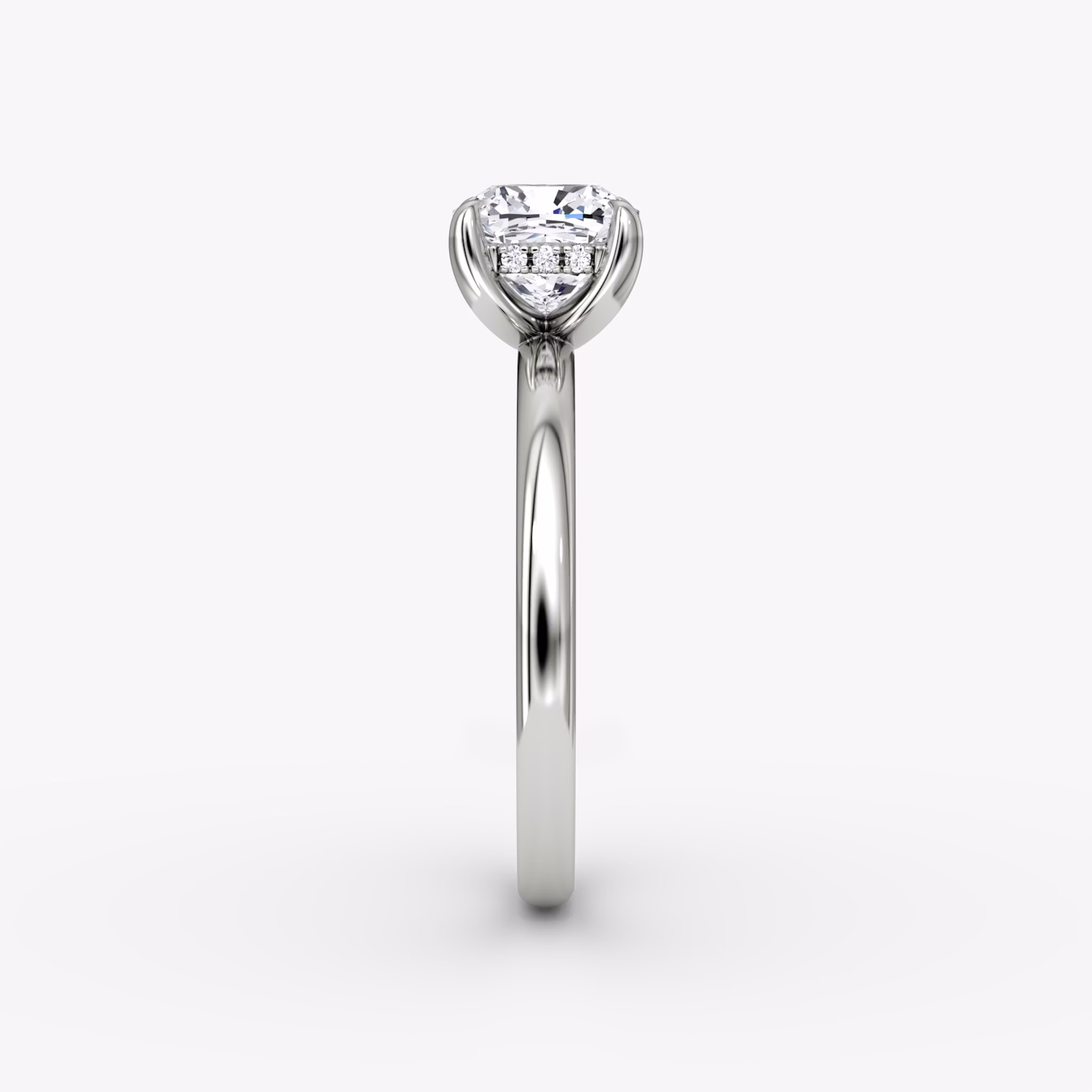 The Classic Hidden Halo | Cushion | 18k | White Gold | bandAccent: Plain | bandWidth: large | prongStyle: Plain | diamondOrientation: vertical | caratWeight: other