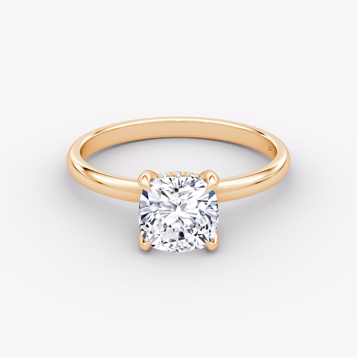 Classic Hidden Halo | Cushion | 14k | Roségold | bandAccent: Ohne Pavé-Besatz | bandWidth: large | prongStyle: Ohne Pavé-Besatz | diamondOrientation: vertical | caratWeight: other