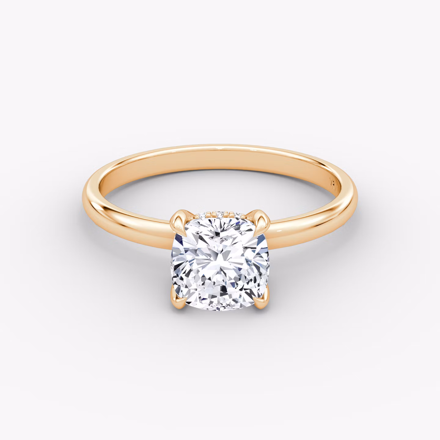 The Classic Hidden Halo | Cushion | 14k | Rose Gold | bandAccent: Plain | bandWidth: large | prongStyle: Plain | diamondOrientation: vertical | caratWeight: other