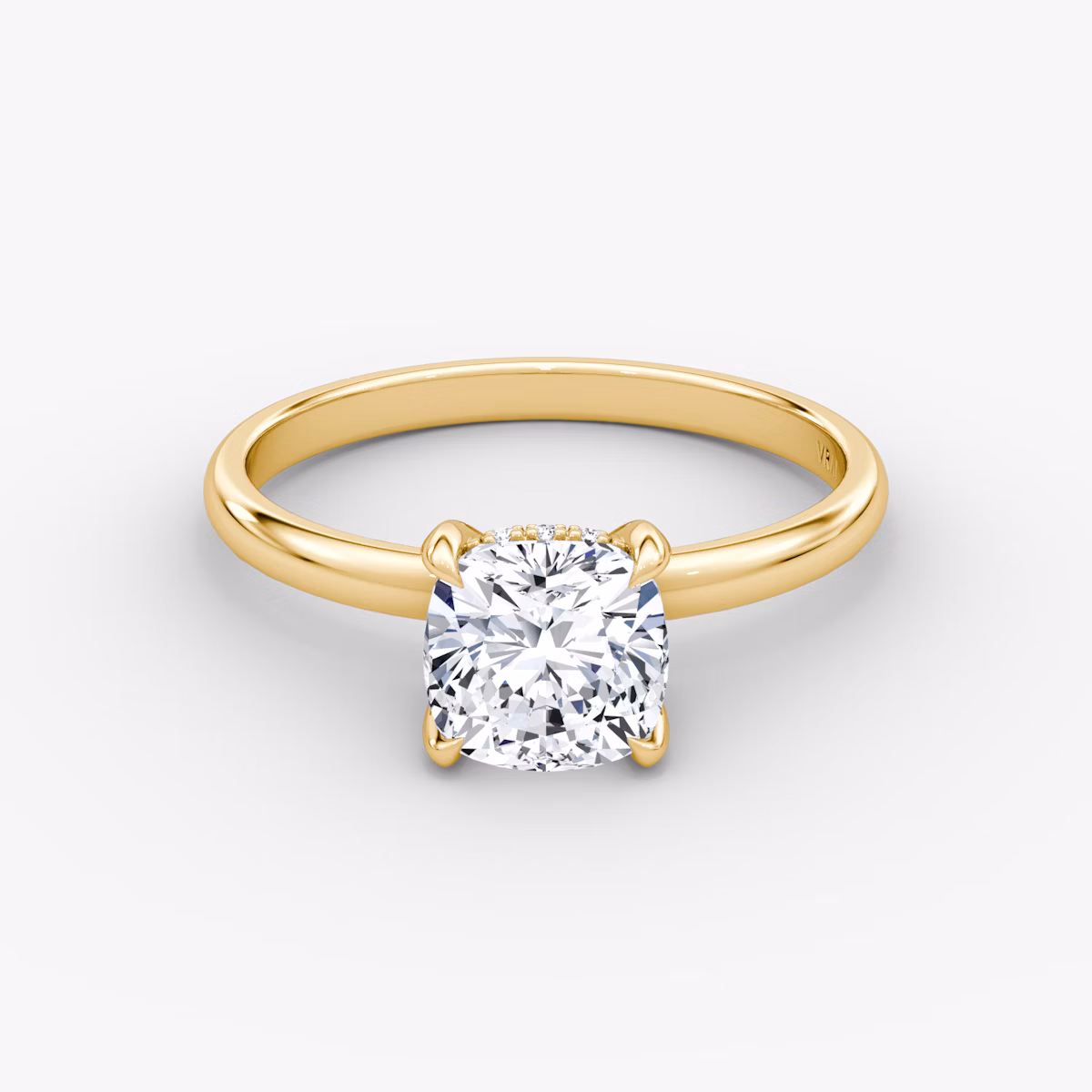 The Classic Hidden Halo | Cushion | 18k | Yellow Gold | bandAccent: Plain | bandWidth: large | prongStyle: Plain | diamondOrientation: vertical | caratWeight: other