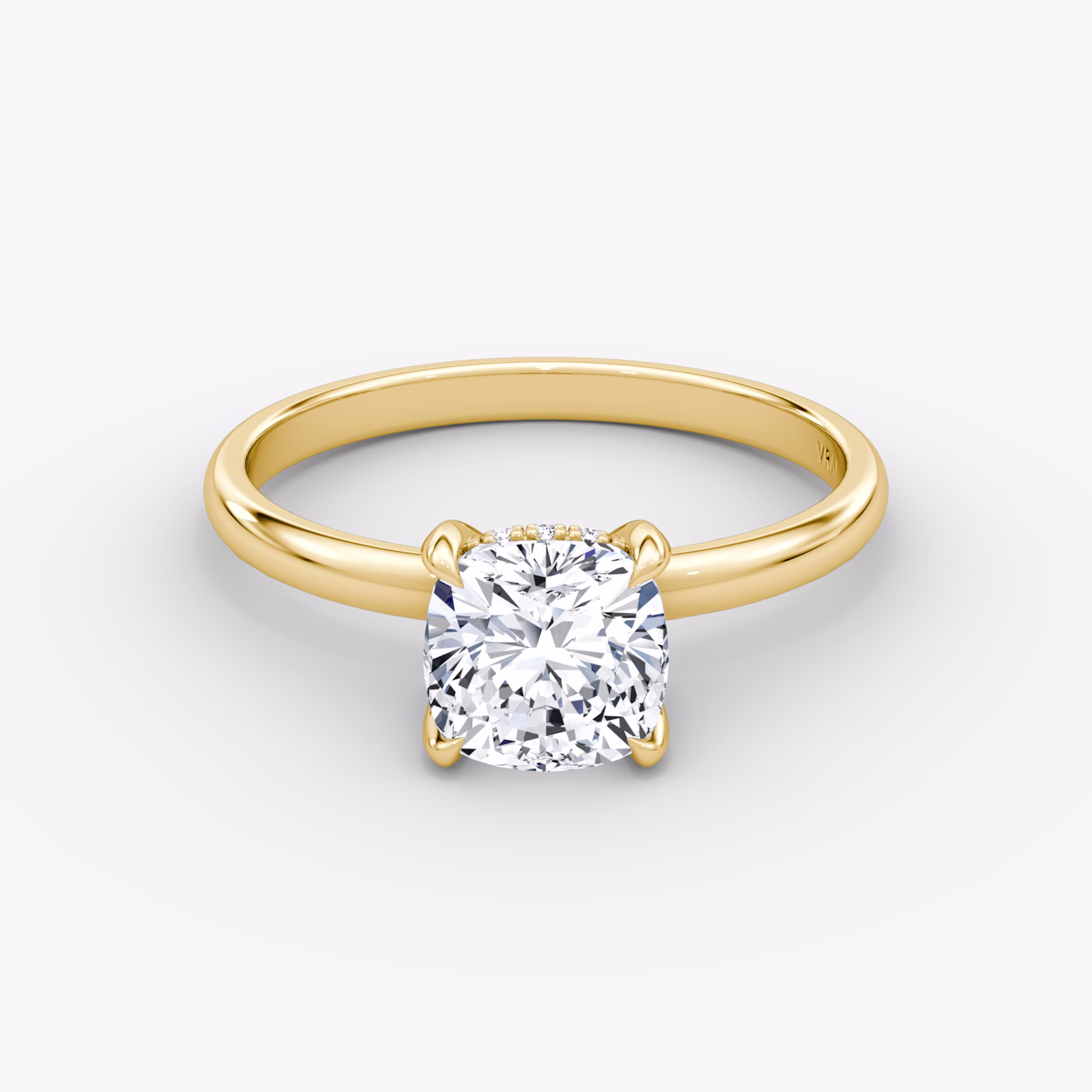 The Classic Hidden Halo | Cushion | 18k | Yellow Gold | bandAccent: Plain | bandWidth: large | prongStyle: Plain | diamondOrientation: vertical | caratWeight: other