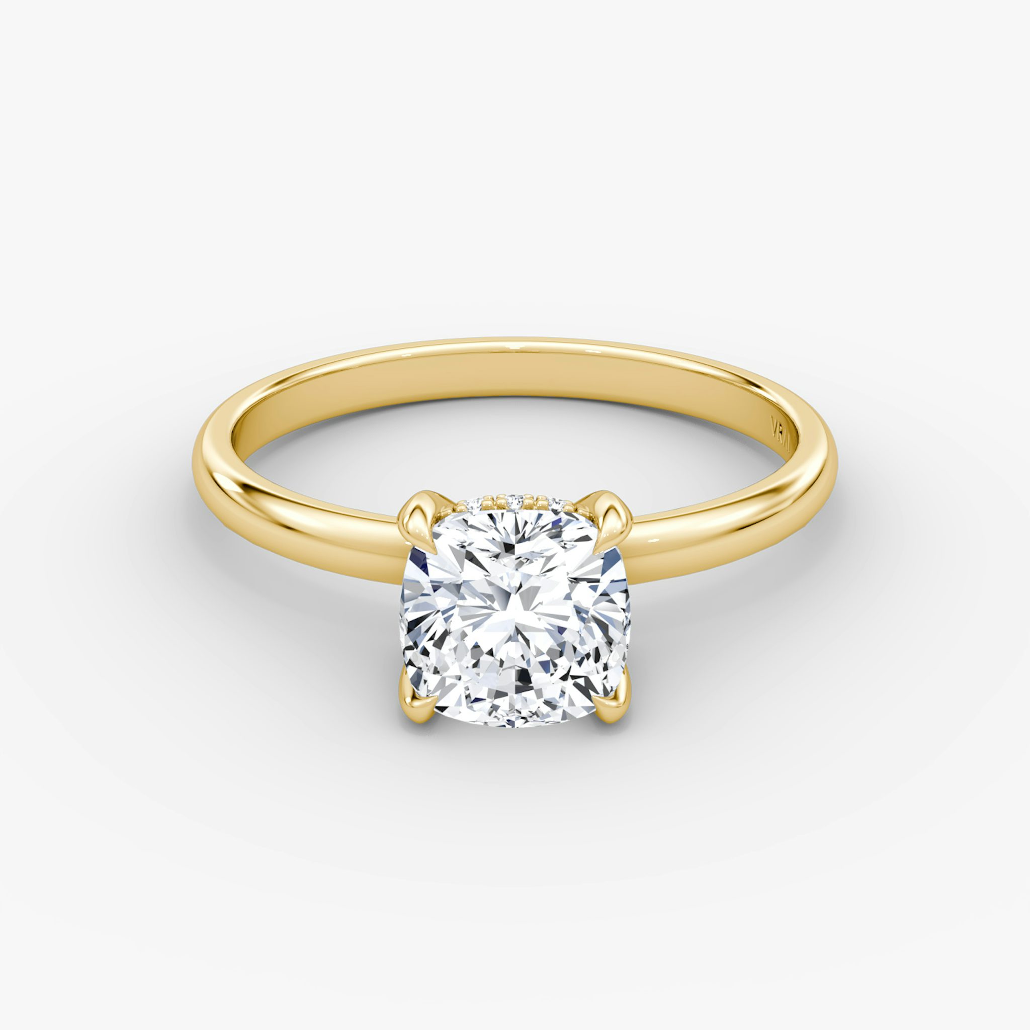 The Classic Hidden Halo | Cushion | 18k | Yellow Gold | bandAccent: Plain | bandWidth: large | prongStyle: Plain | diamondOrientation: vertical | caratWeight: other