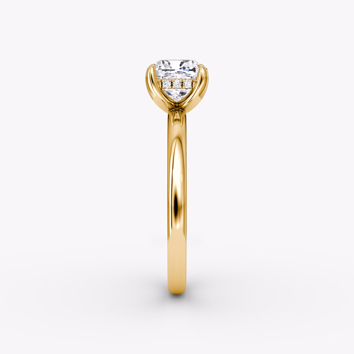 The Classic Hidden Halo | Cushion | 18k | Yellow Gold | bandAccent: Plain | bandWidth: large | prongStyle: Plain | diamondOrientation: vertical | caratWeight: other