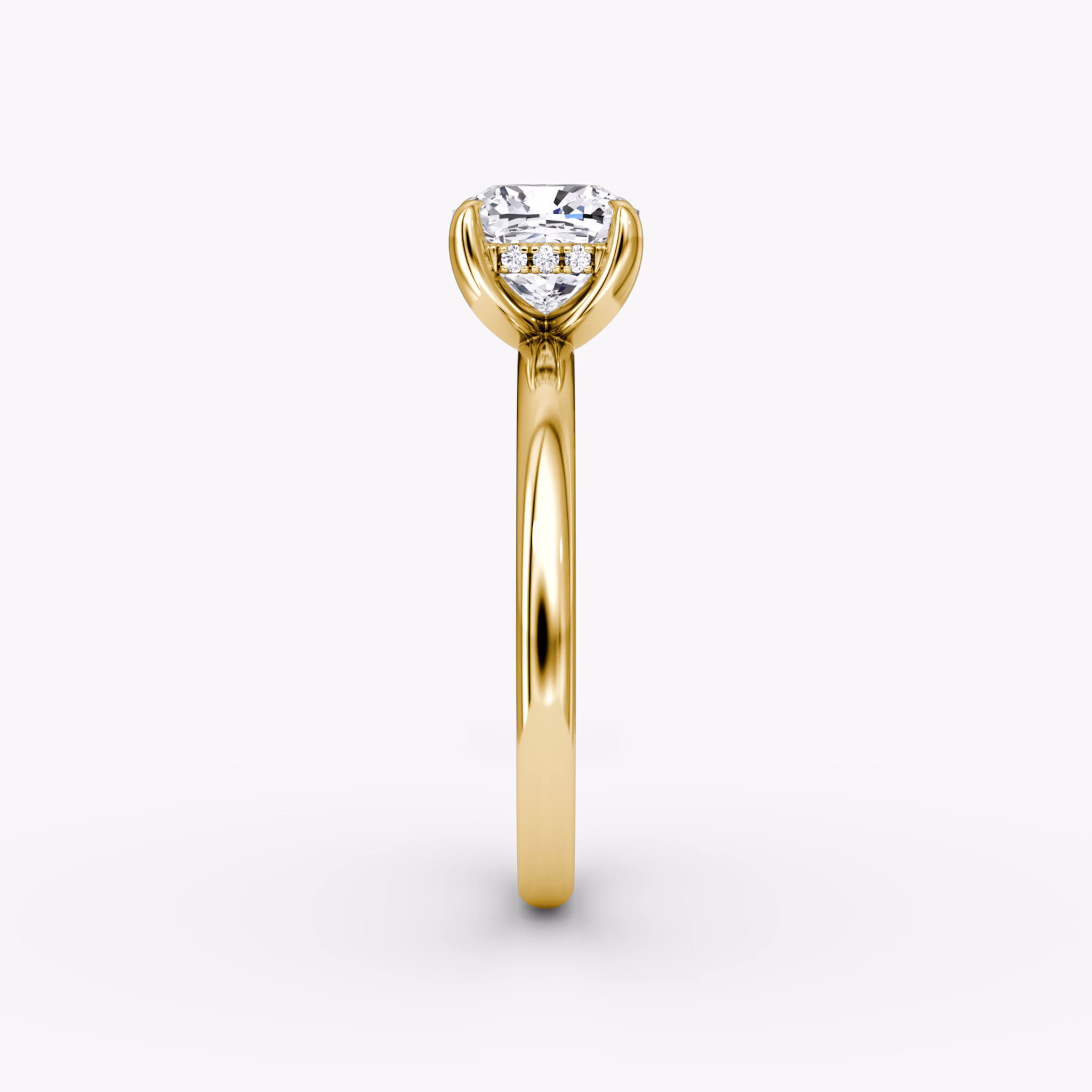 The Classic Hidden Halo | Cushion | 18k | Yellow Gold | bandAccent: Plain | bandWidth: large | prongStyle: Plain | diamondOrientation: vertical | caratWeight: other
