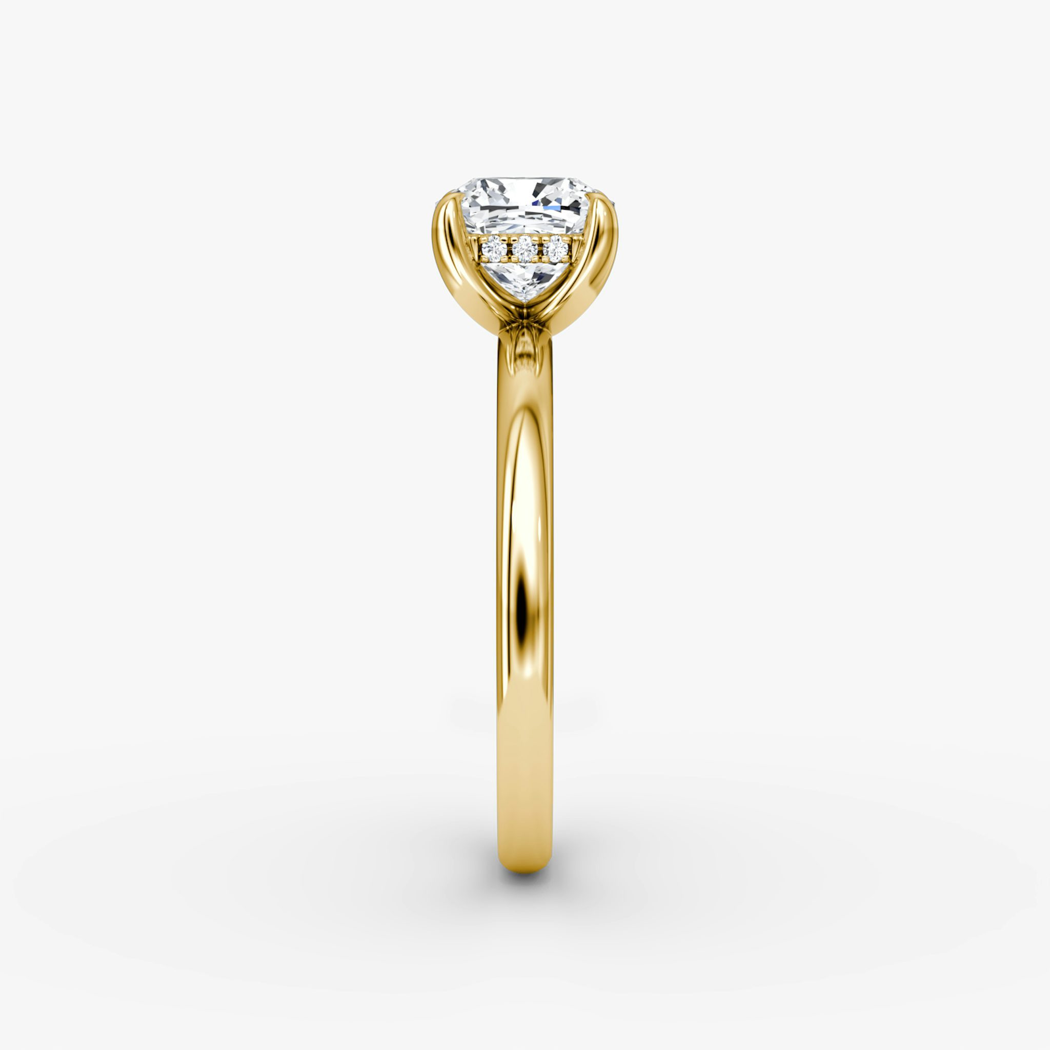 The Classic Hidden Halo | Cushion | 18k | Yellow Gold | bandAccent: Plain | bandWidth: large | prongStyle: Plain | diamondOrientation: vertical | caratWeight: other