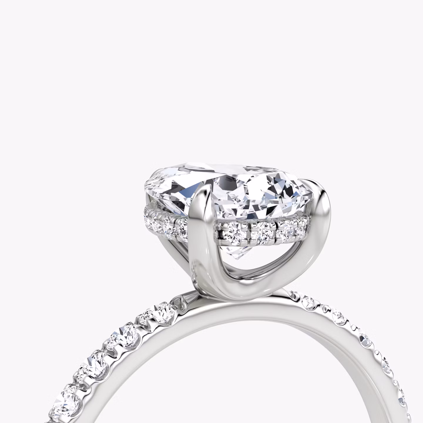 The Classic Hidden Halo | Pear | 18k | White Gold | bandAccent: Pavé | bandWidth: large | prongStyle: Plain | diamondOrientation: vertical | caratWeight: other