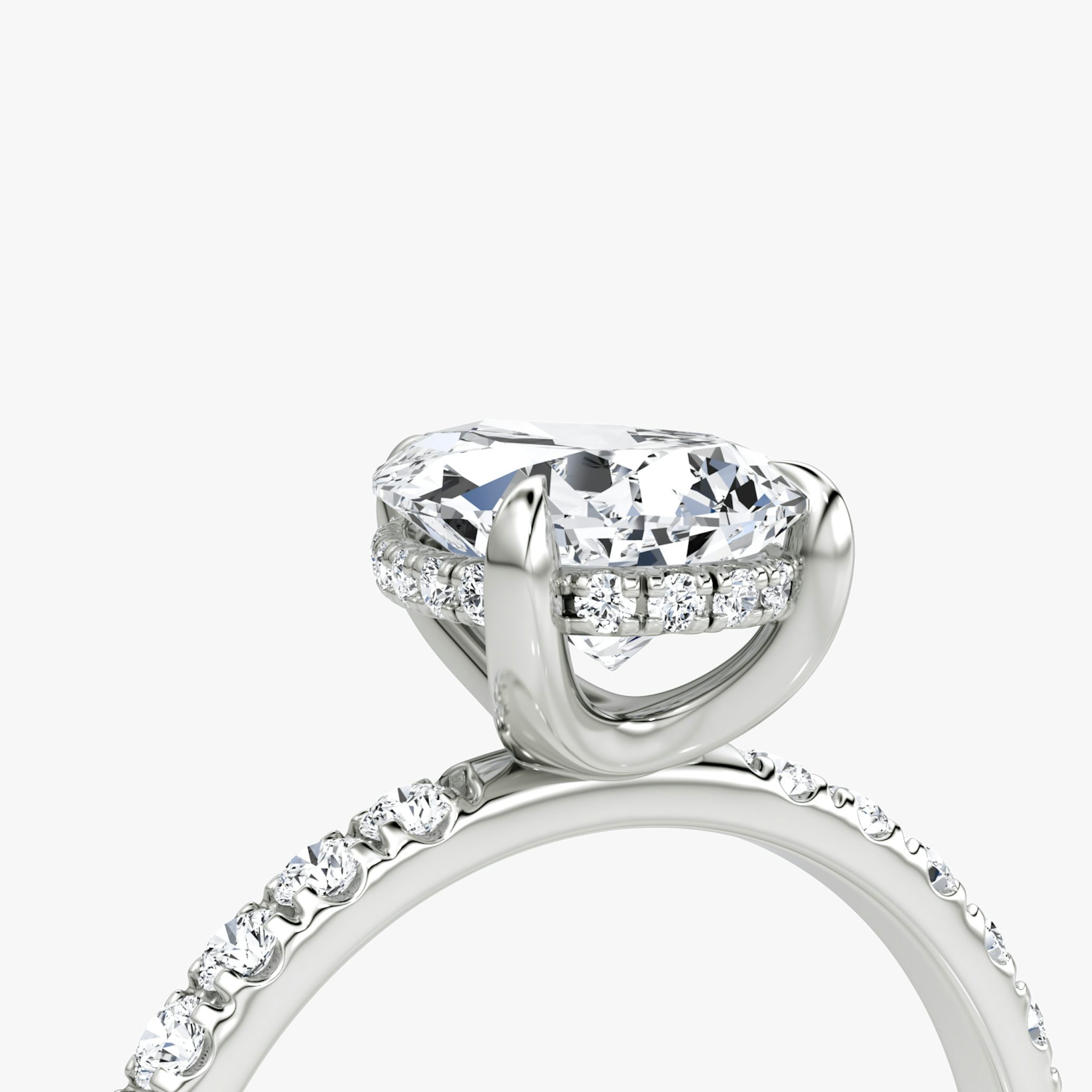 The Classic Hidden Halo | Pear | 18k | White Gold | bandAccent: Pavé | bandWidth: large | prongStyle: Plain | diamondOrientation: vertical | caratWeight: other