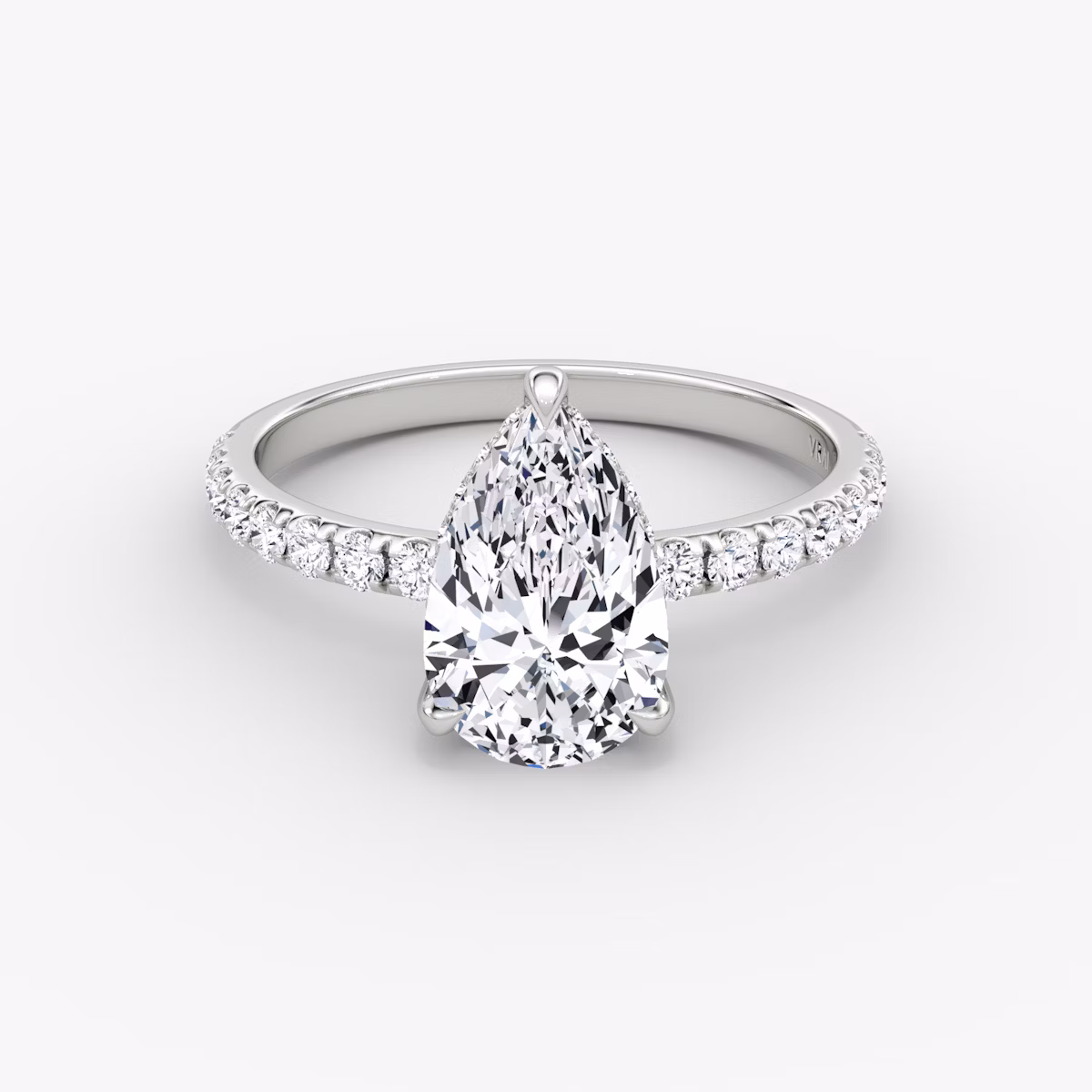 The Classic Hidden Halo | Pear | 18k | White Gold | bandAccent: Pavé | bandWidth: large | prongStyle: Plain | diamondOrientation: vertical | caratWeight: other
